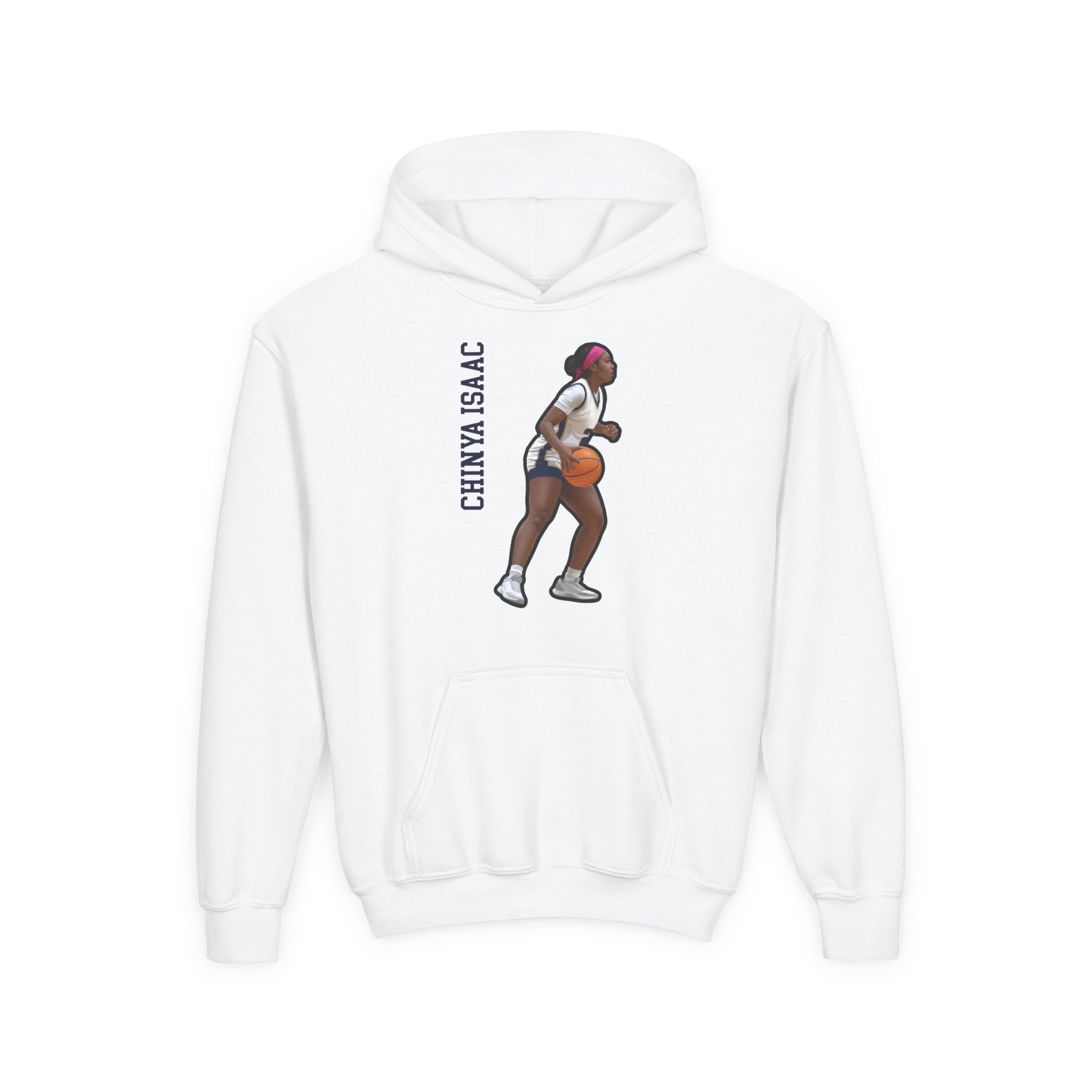 Youth Hoodie — character_name_vertical in White