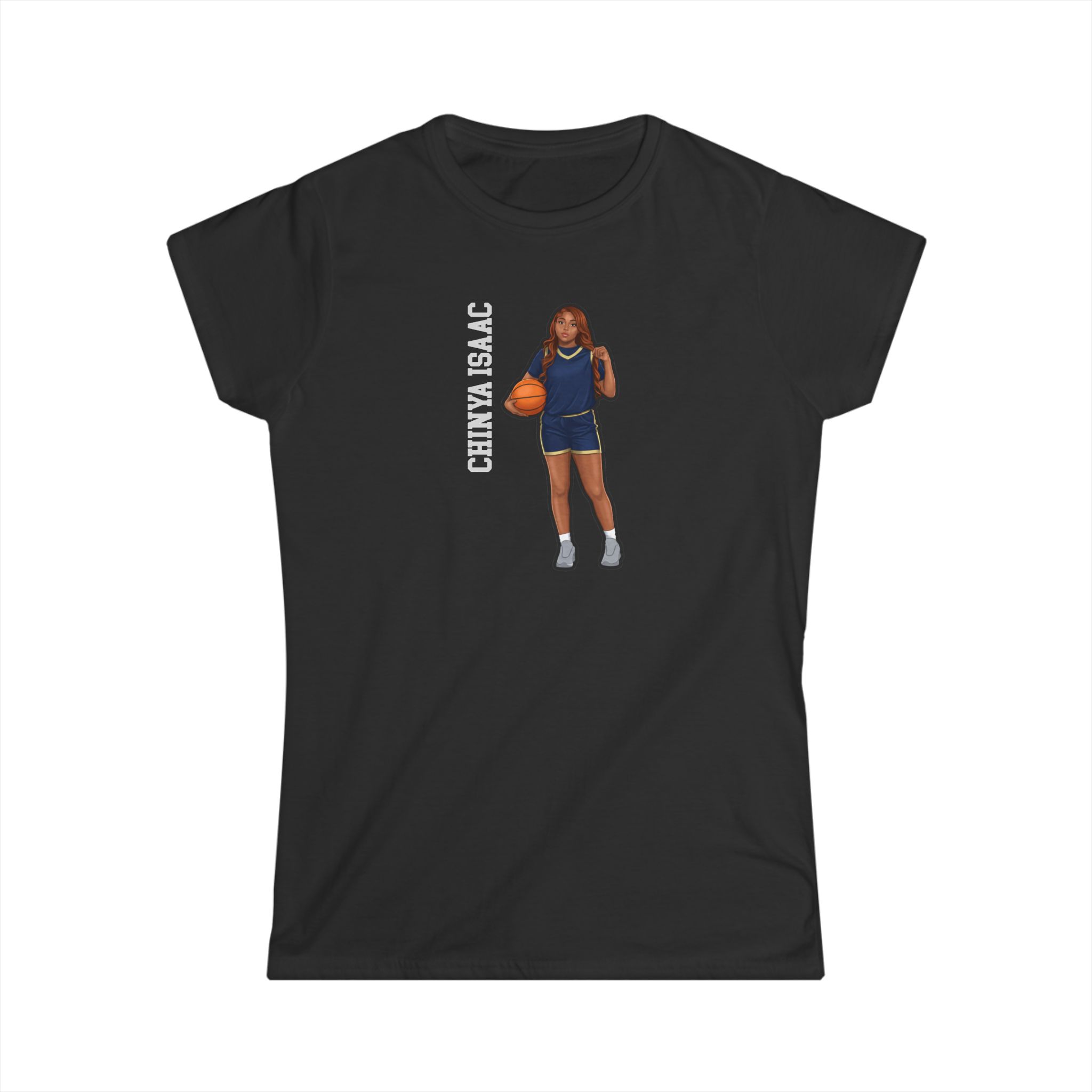 Women's Softstyle Tee — character_name_vertical in Black
