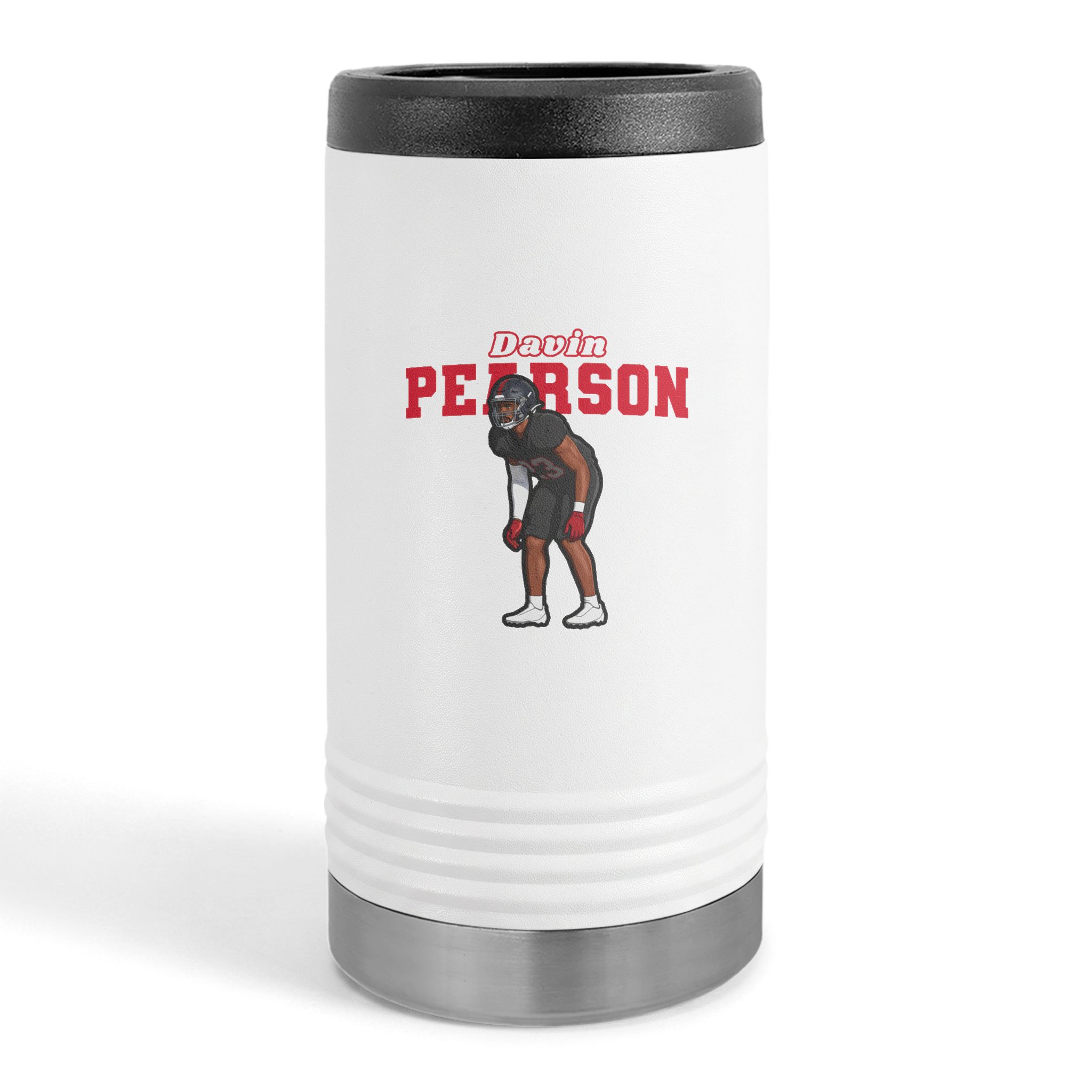 Slim Stainless Can Cooler — character_name_arch in White