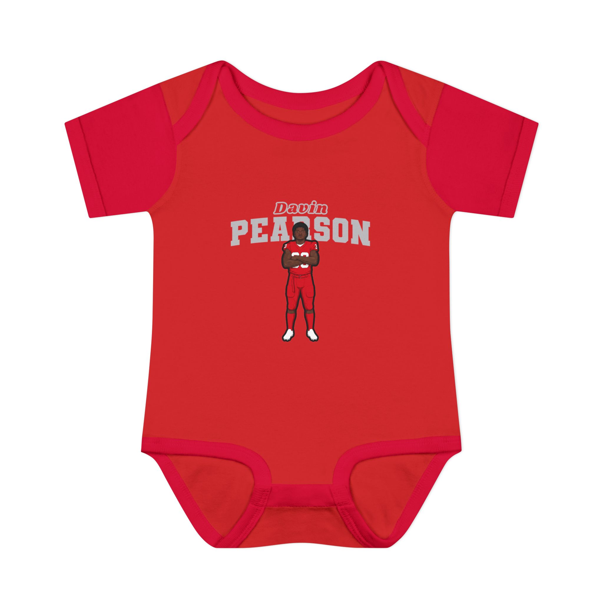 Baby Onesie — character_name_arch in Red