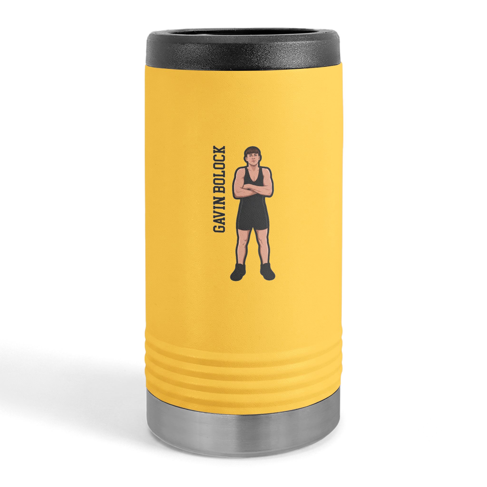 Slim Stainless Can Cooler — character_name_vertical in Yellow