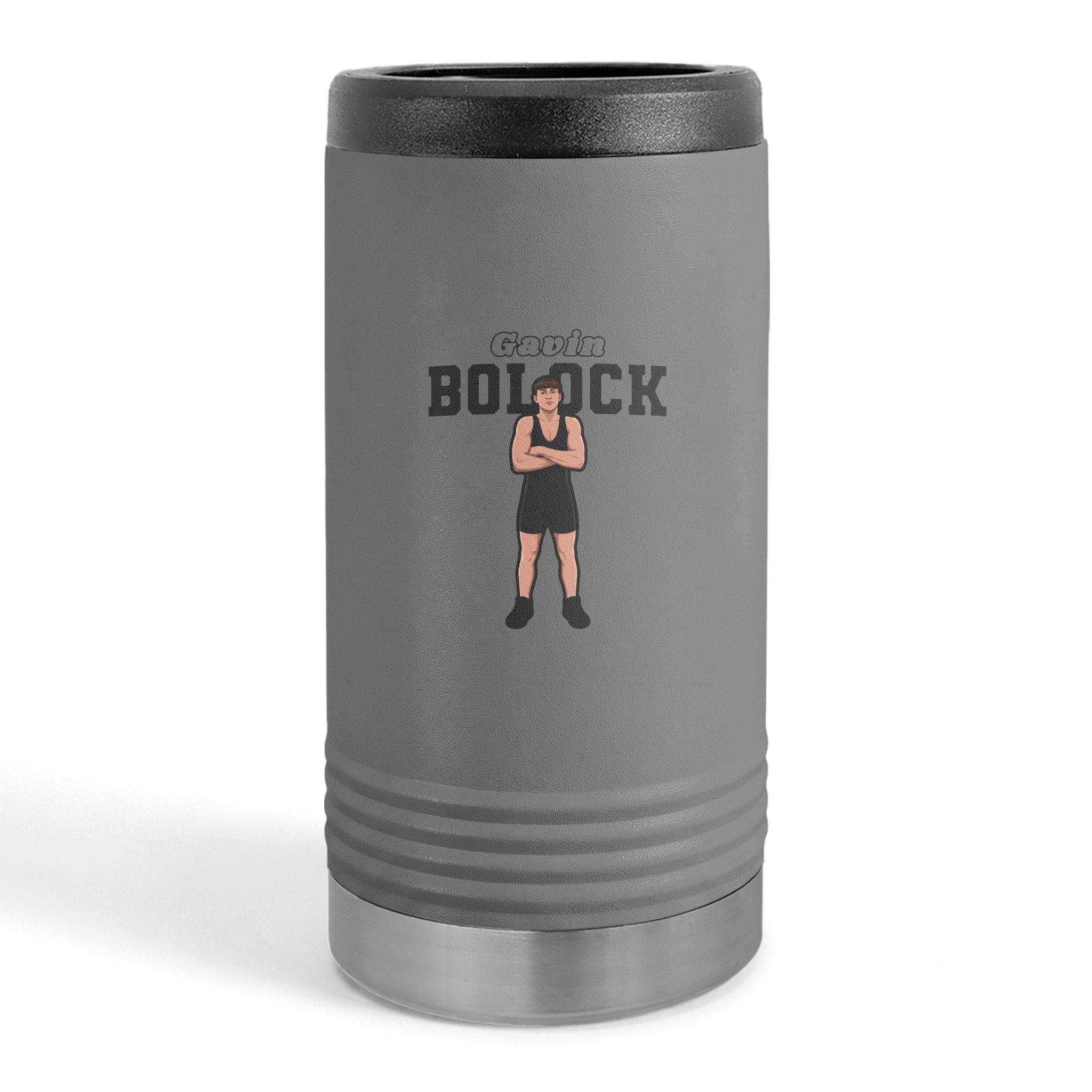 Slim Stainless Can Cooler — character_name_arch in Grey