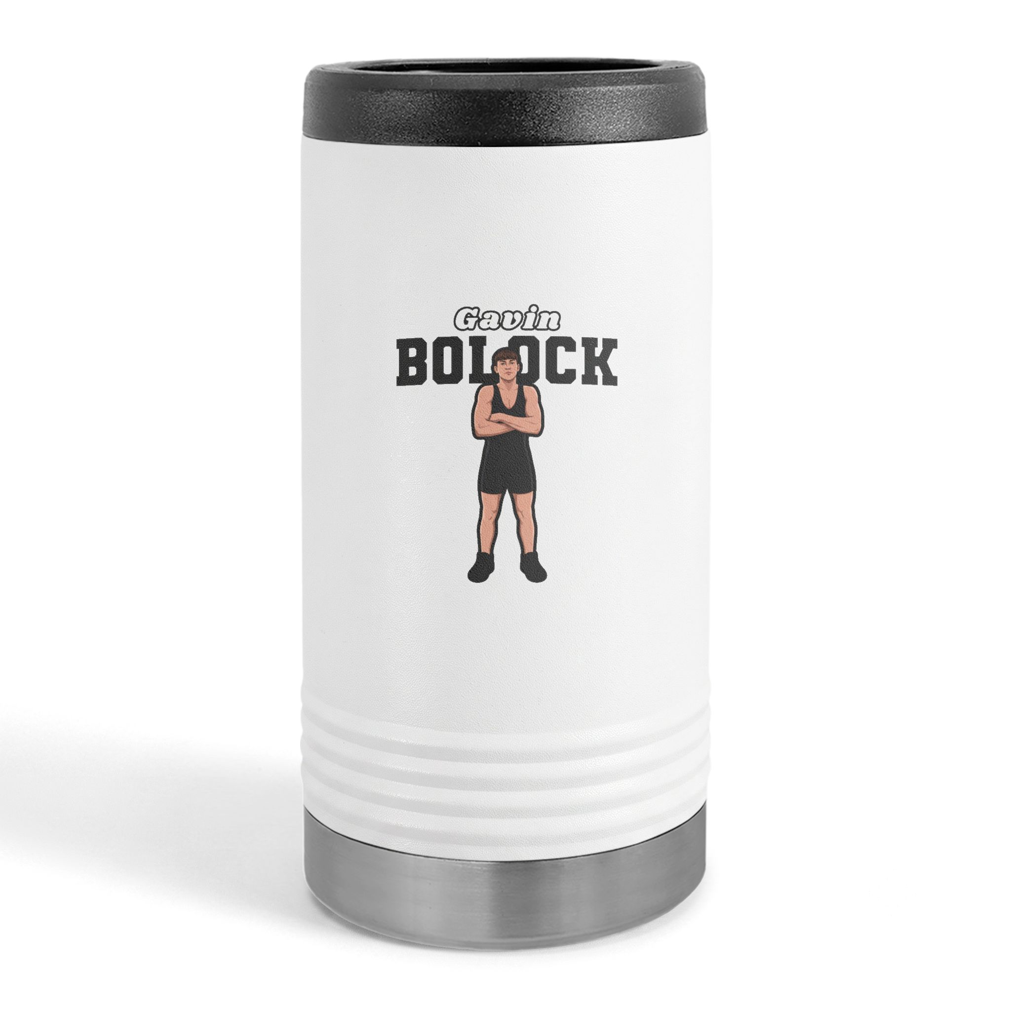 Slim Stainless Can Cooler — character_name_arch in White