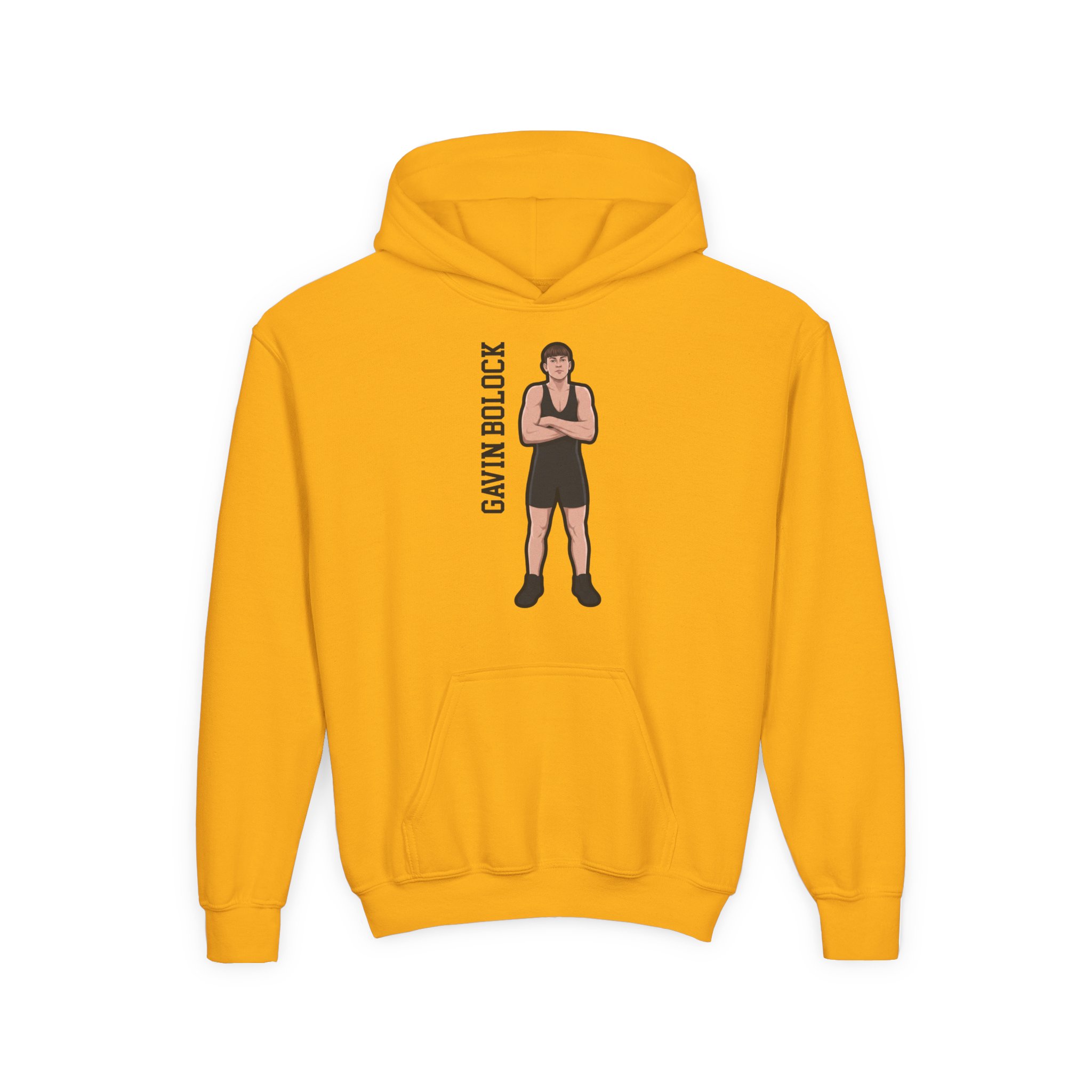 Youth Hoodie — character_name_vertical in Gold
