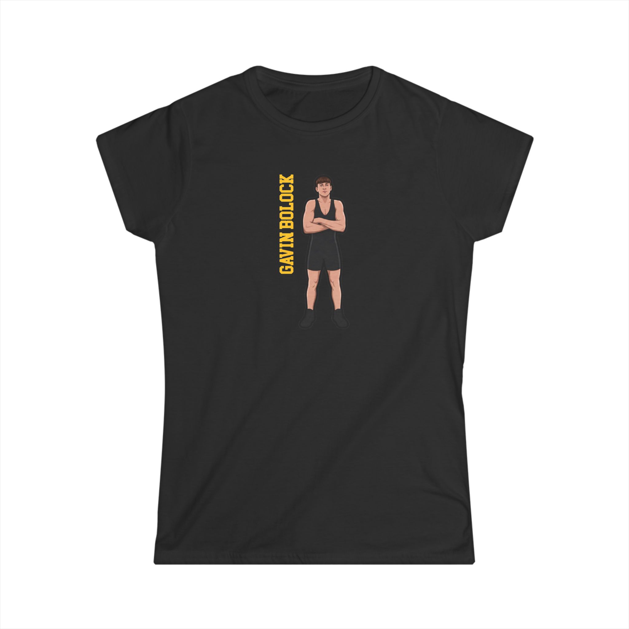 Women's Softstyle Tee — character_name_vertical in Black