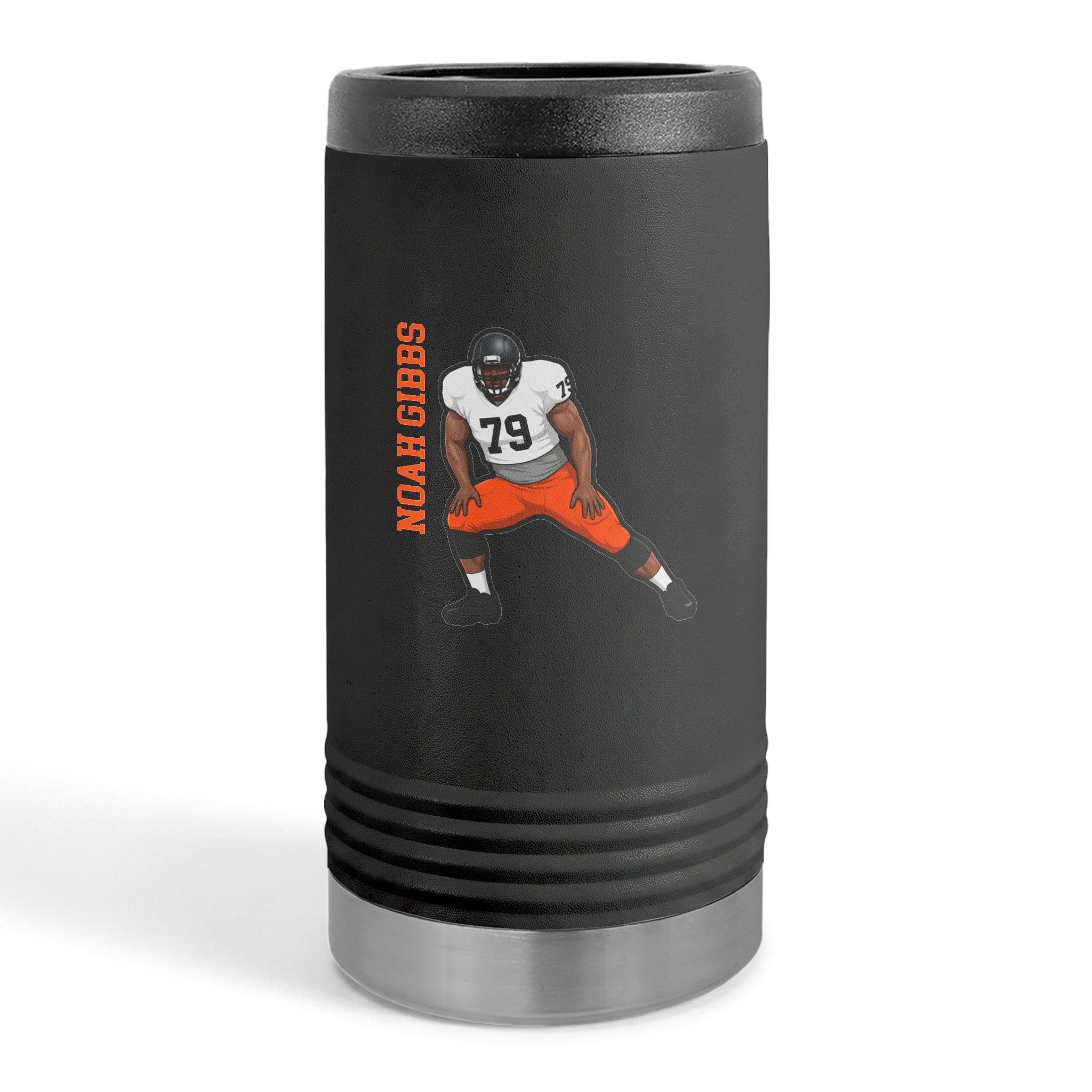 Slim Stainless Can Cooler — character_name_vertical in Black