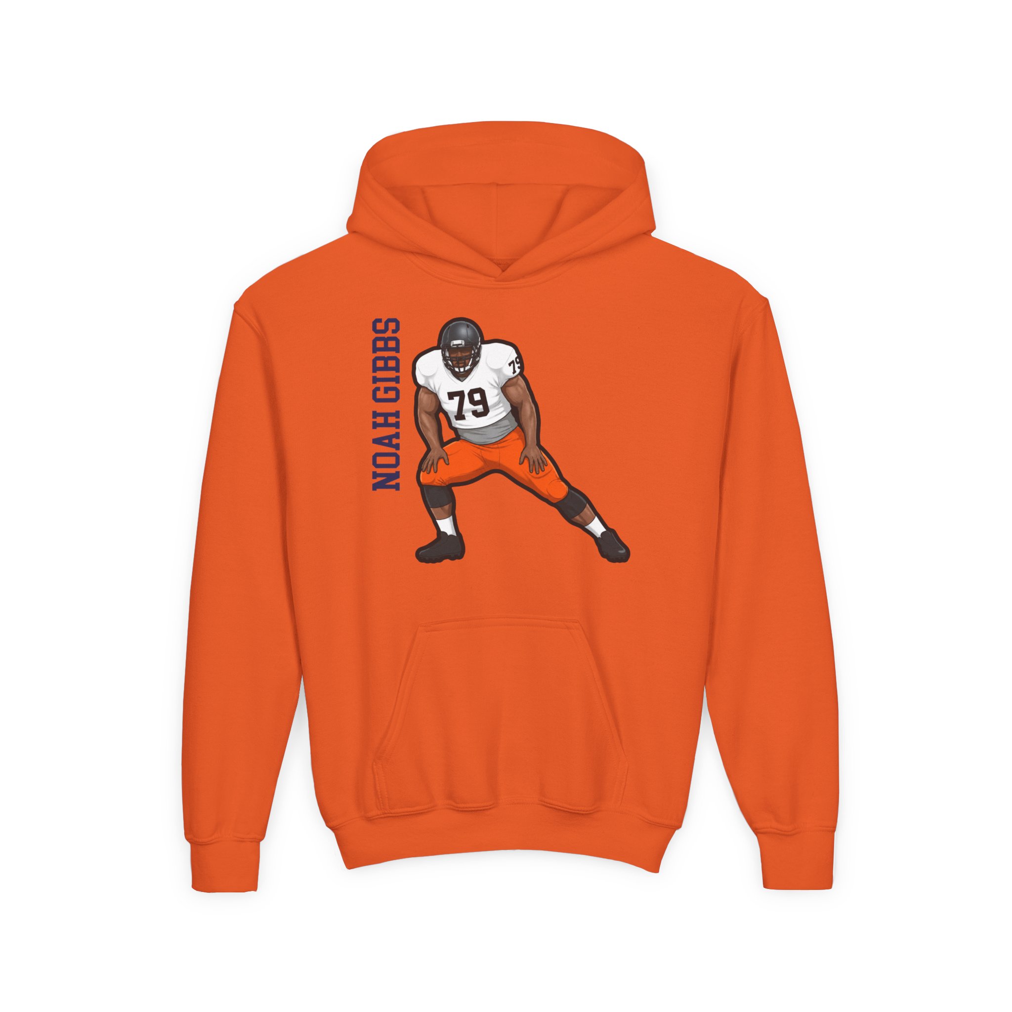Youth Hoodie — character_name_vertical in Orange