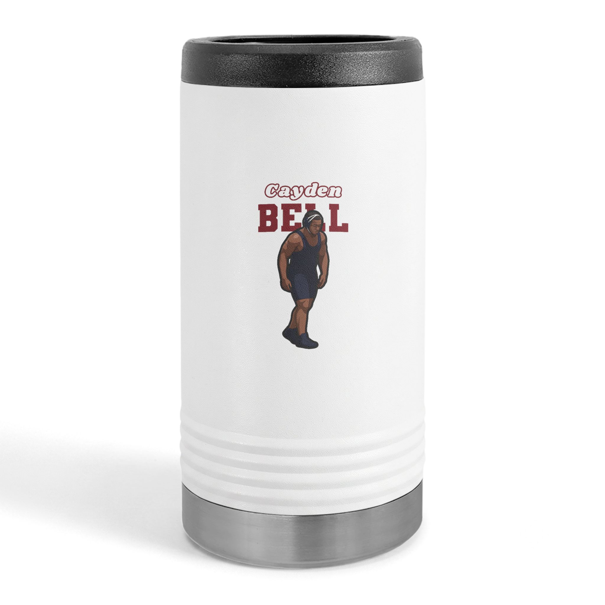 Slim Stainless Can Cooler — character_name_arch in White