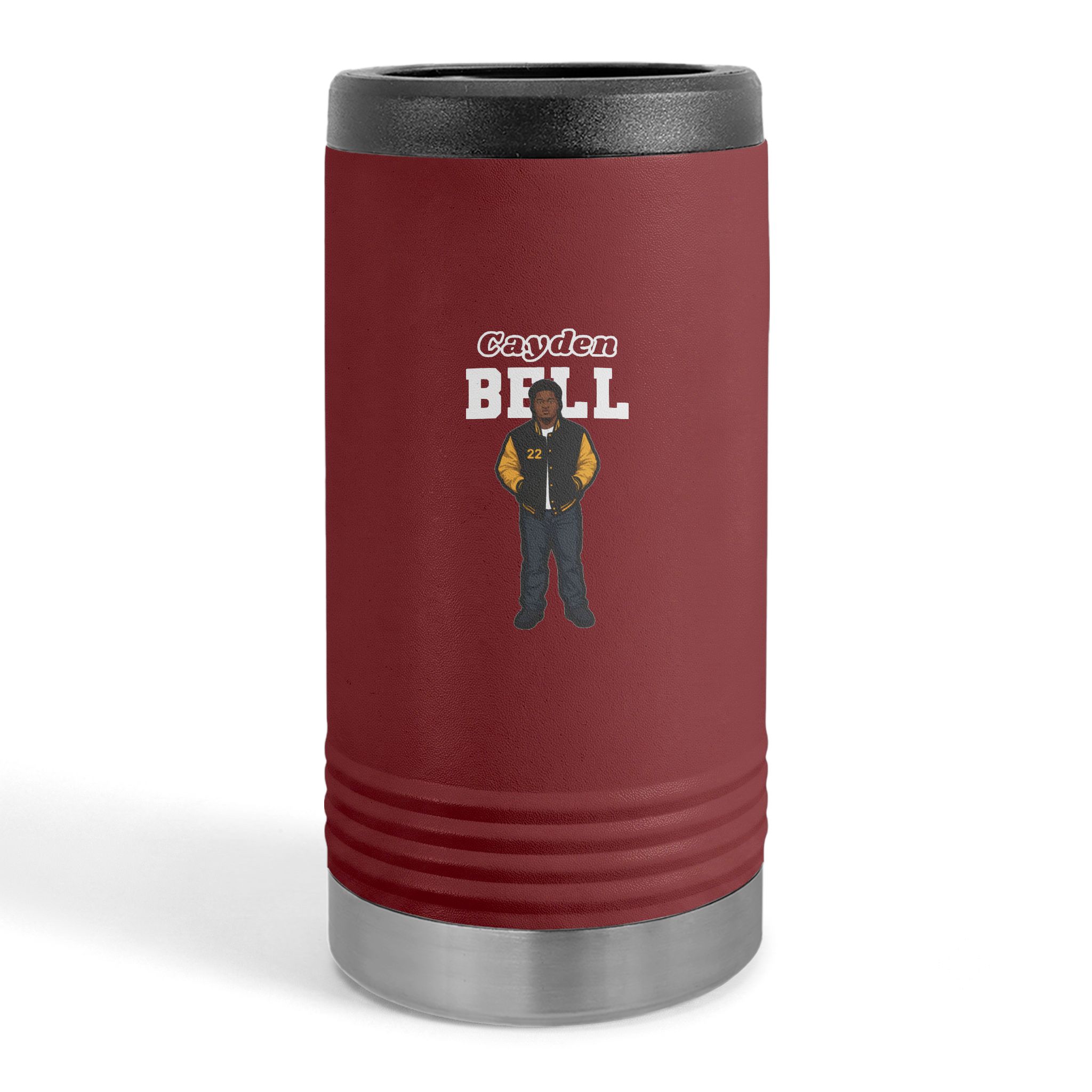 Slim Stainless Can Cooler — character_name_arch in Maroon