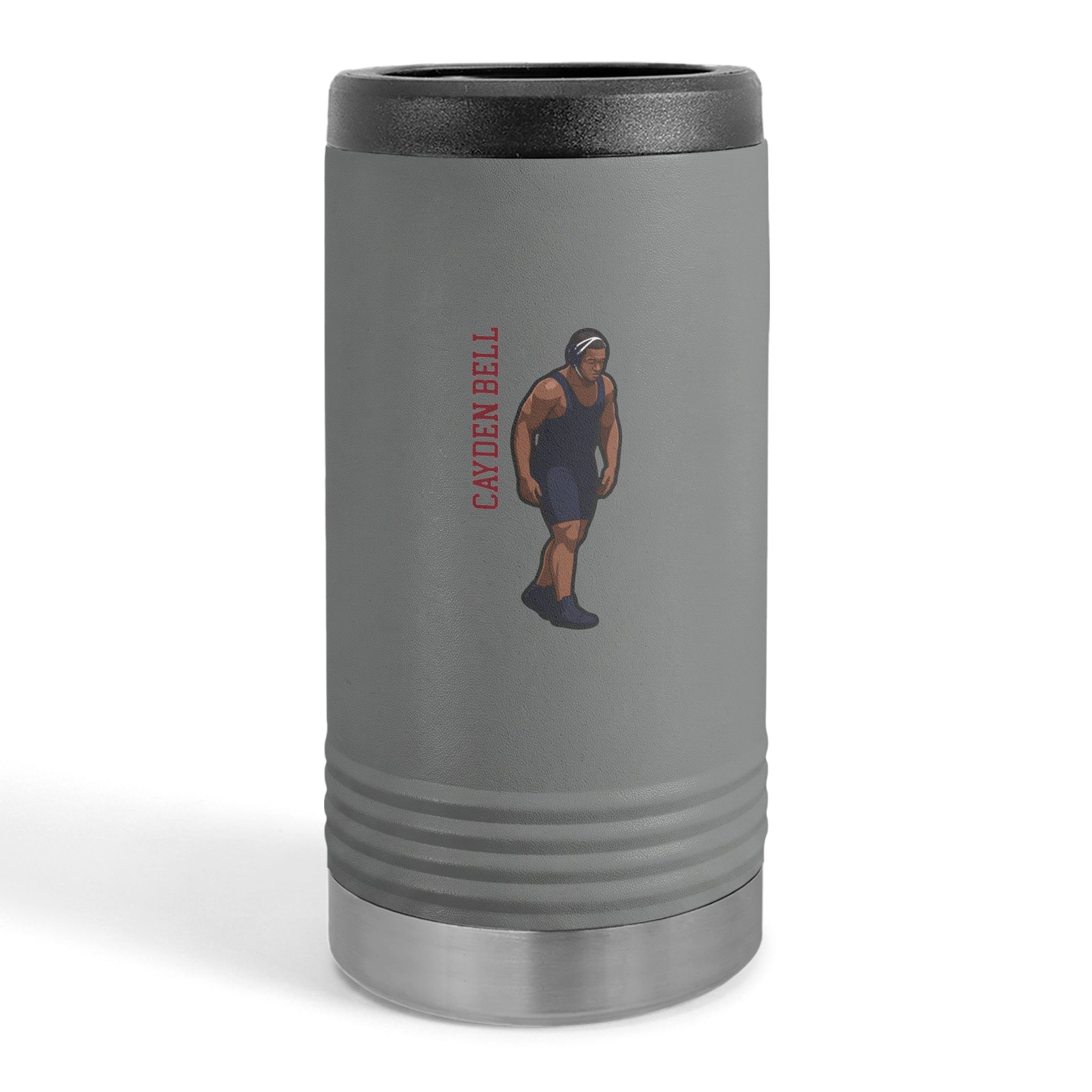 Slim Stainless Can Cooler — character_name_vertical in Grey