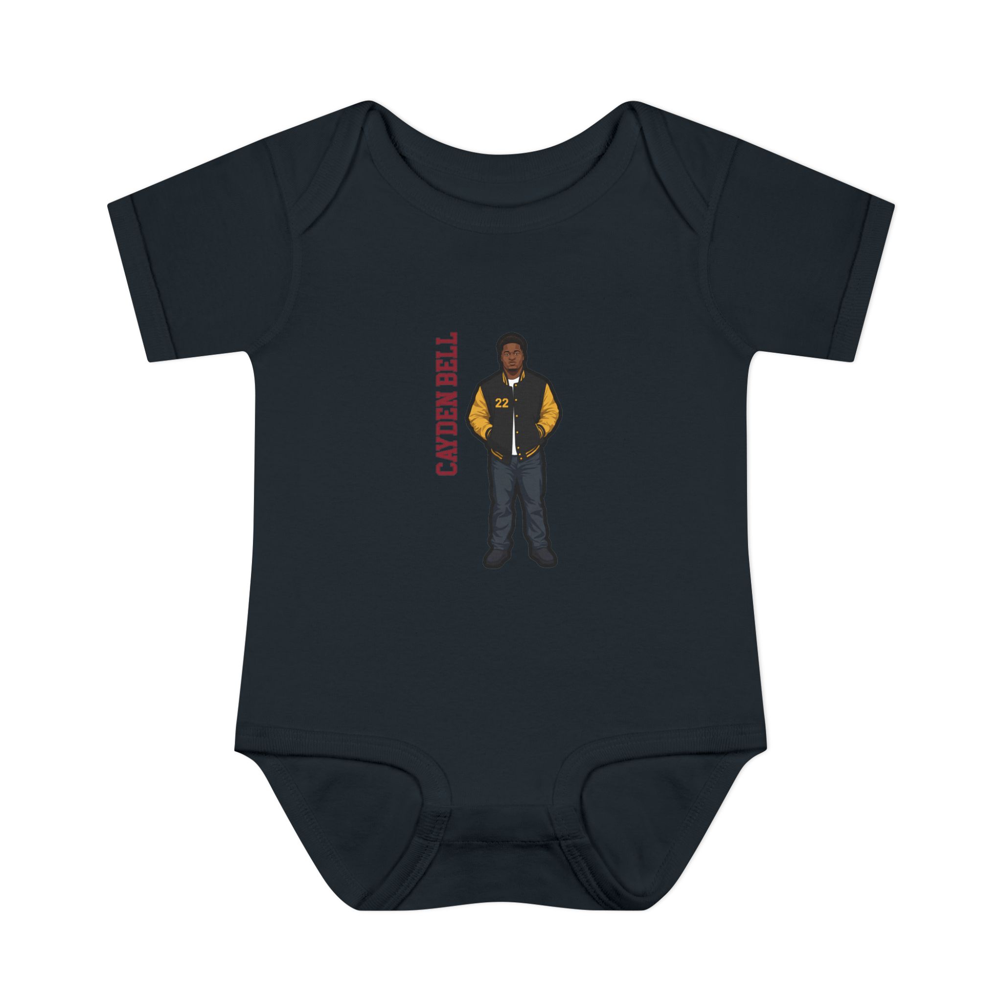 Baby Onesie — character_name_vertical in Black