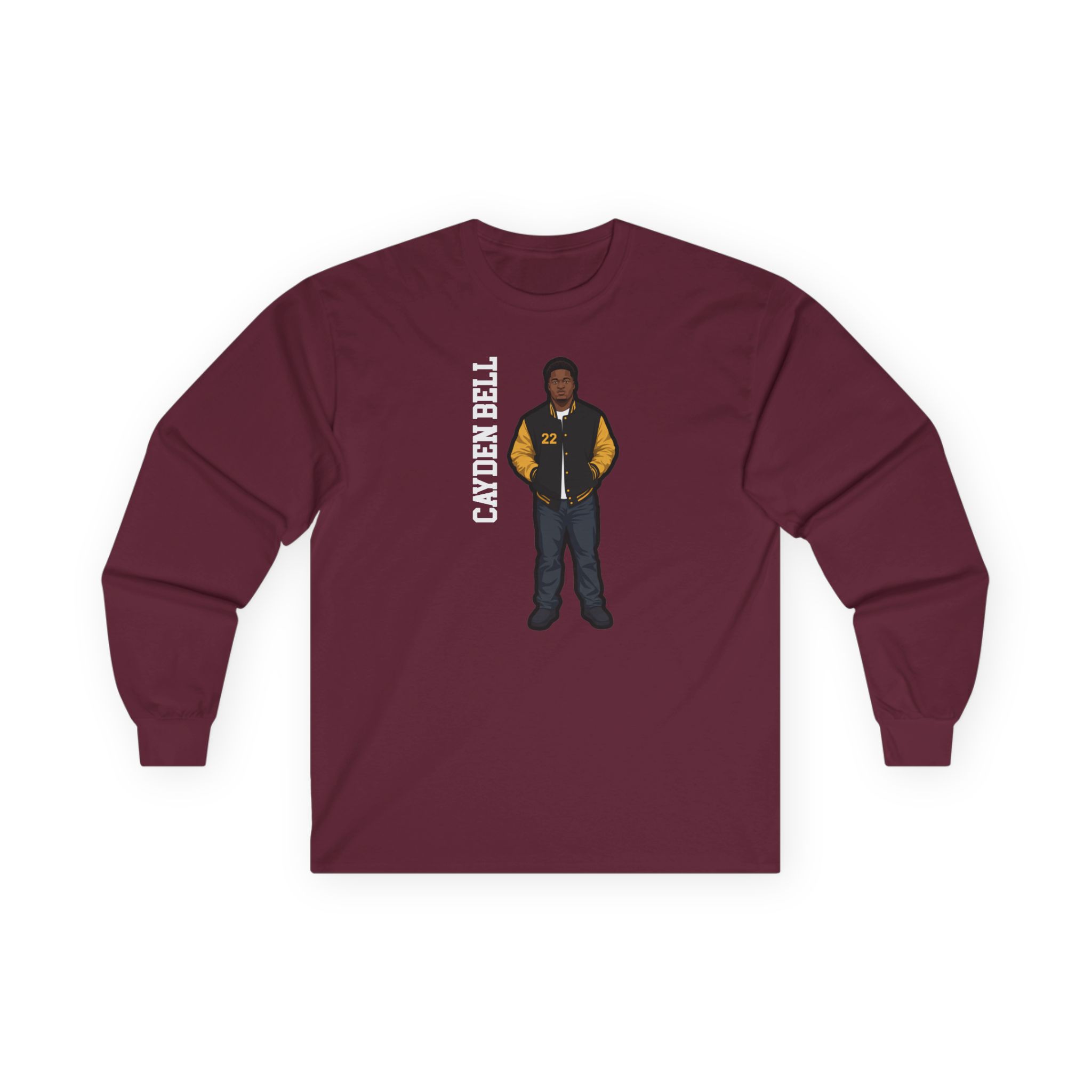 Long Sleeve Tee — character_name_vertical in Maroon