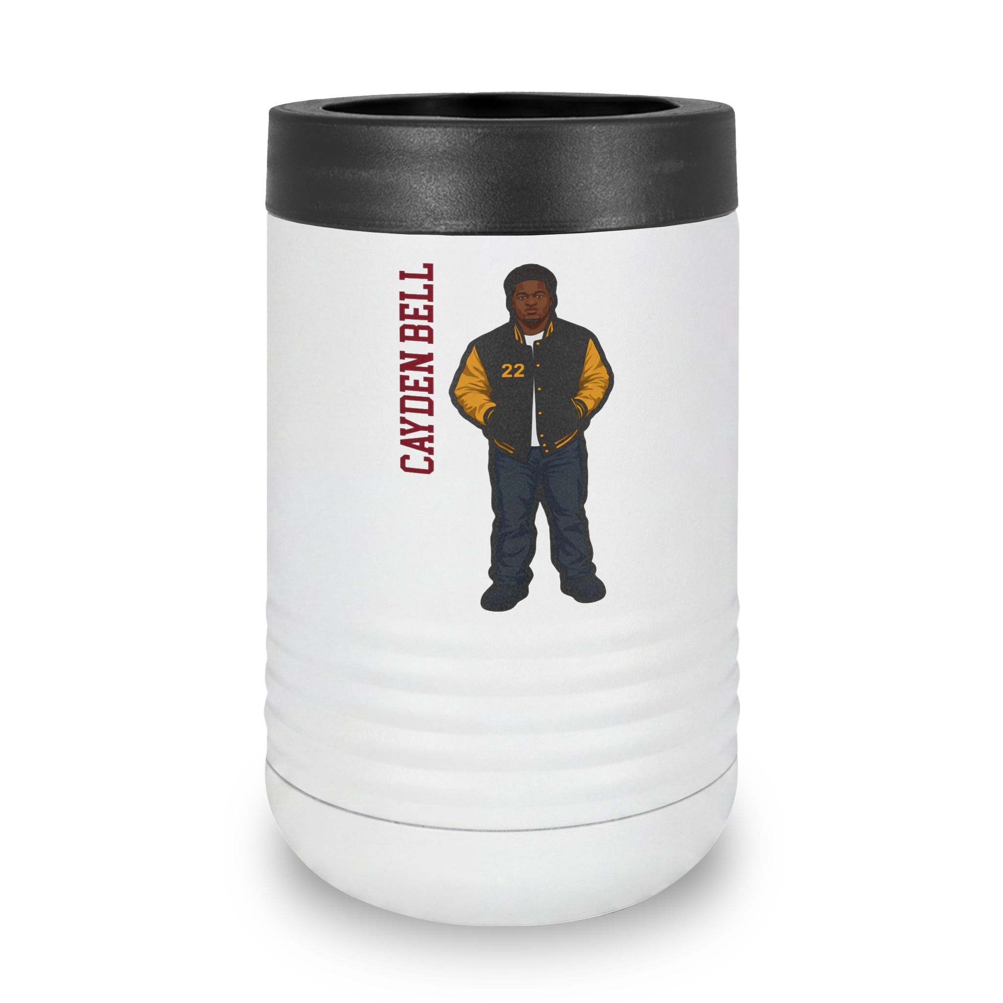Stainless Can Cooler — character_name_vertical in White