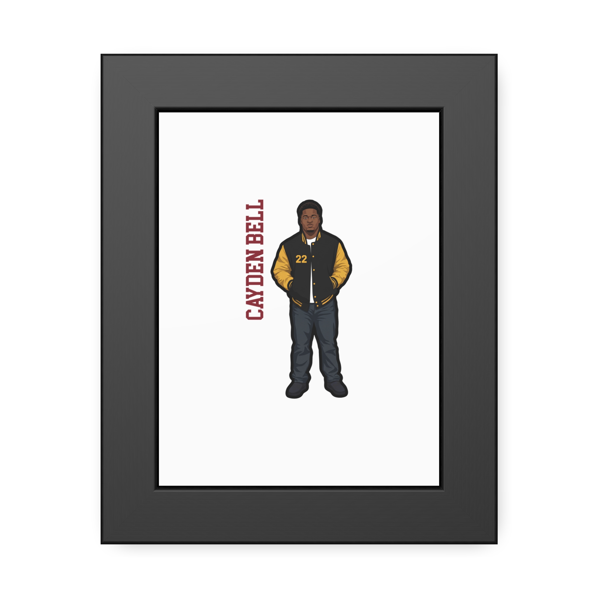 Framed Poster — character_name_vertical in Black