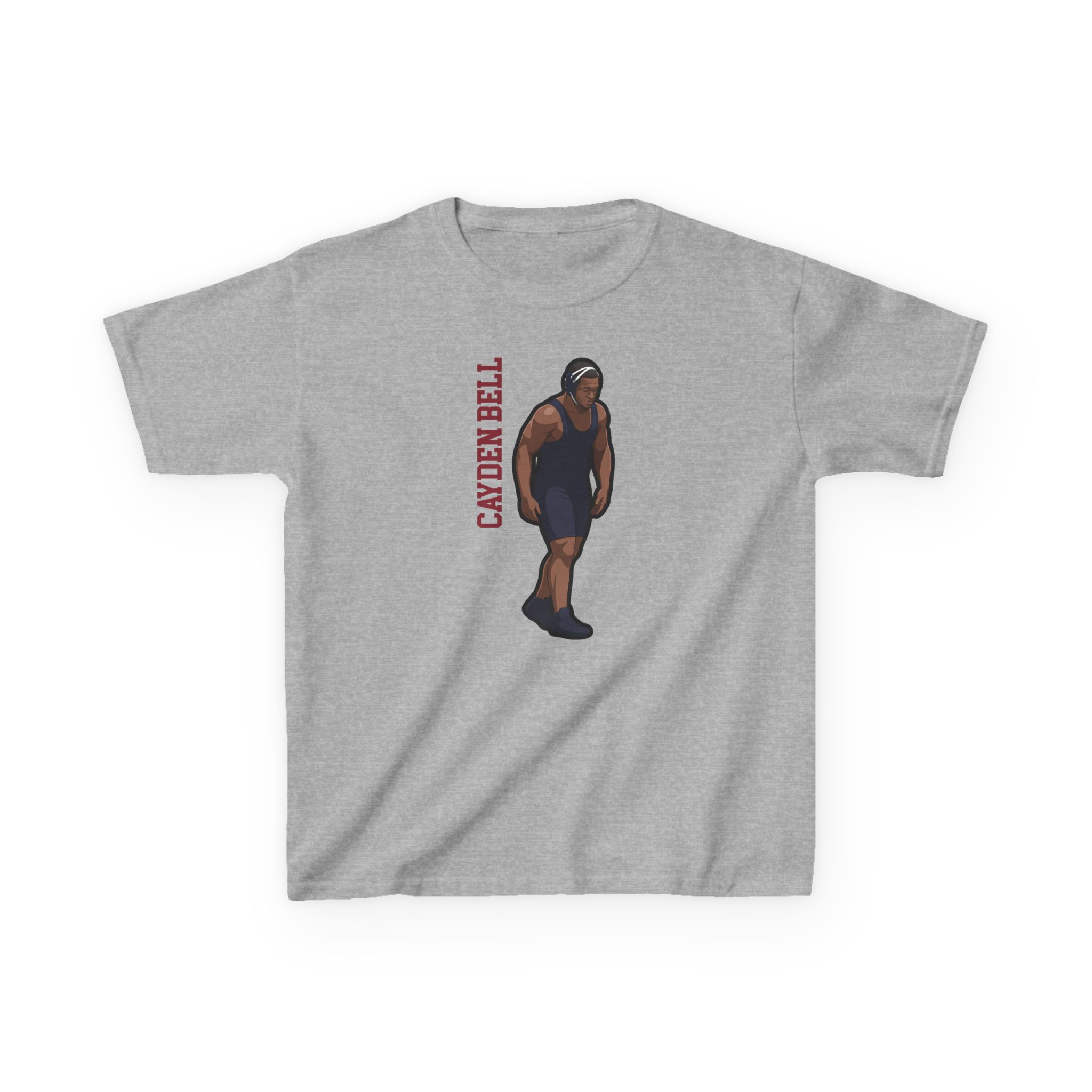 Youth Tee — character_name_vertical in Grey