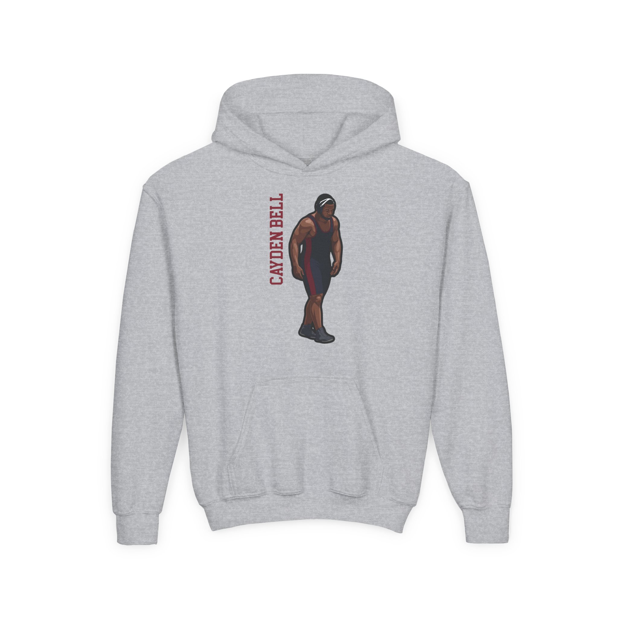 Youth Hoodie — character_name_vertical in Grey