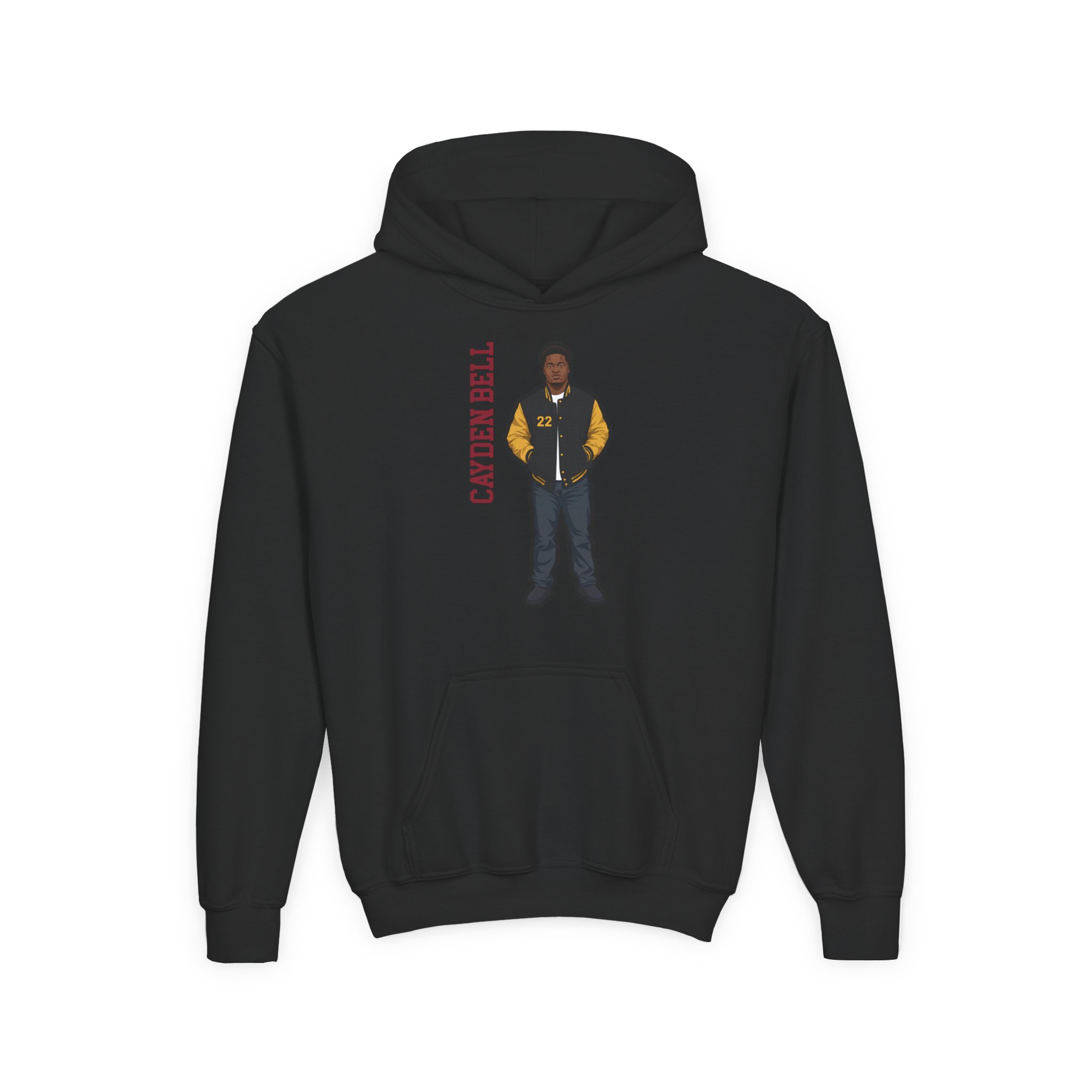 Youth Hoodie — character_name_vertical in Black