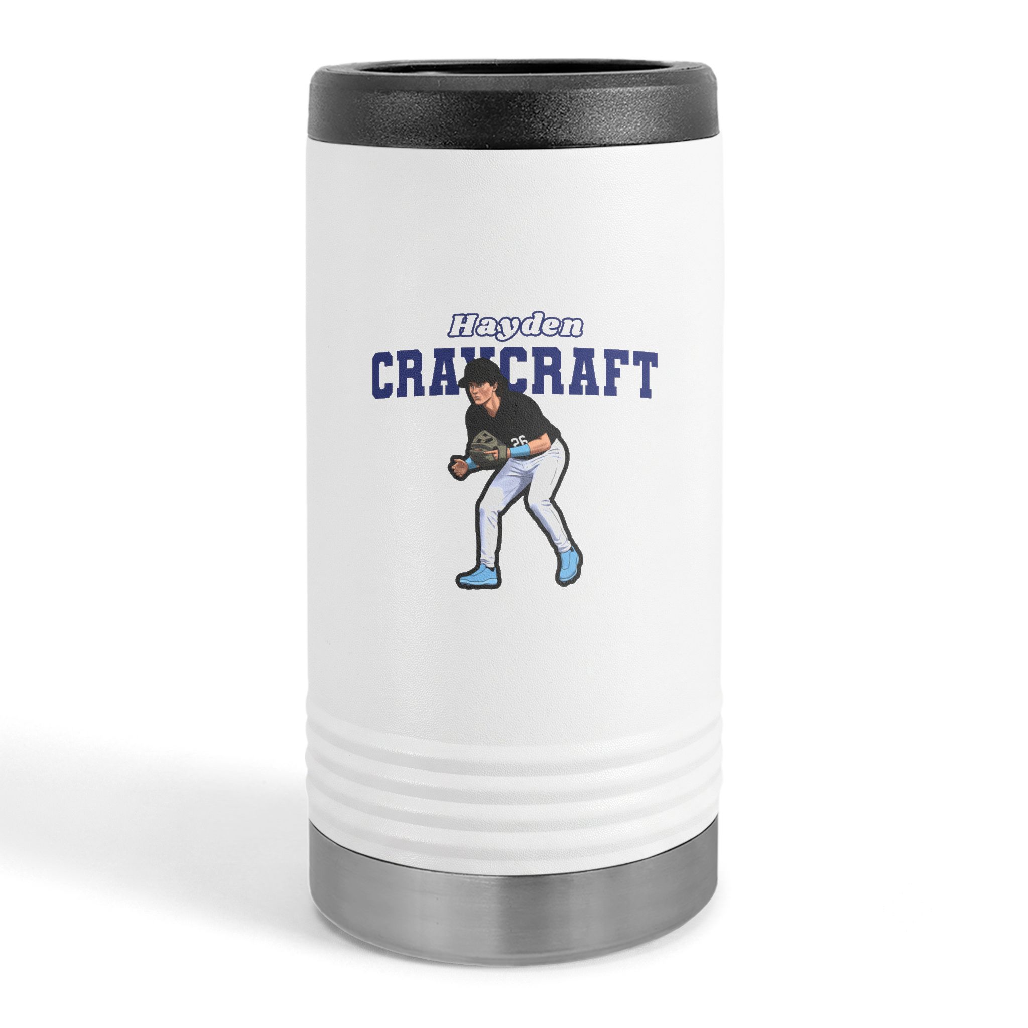 Slim Stainless Can Cooler — character_name_arch in White