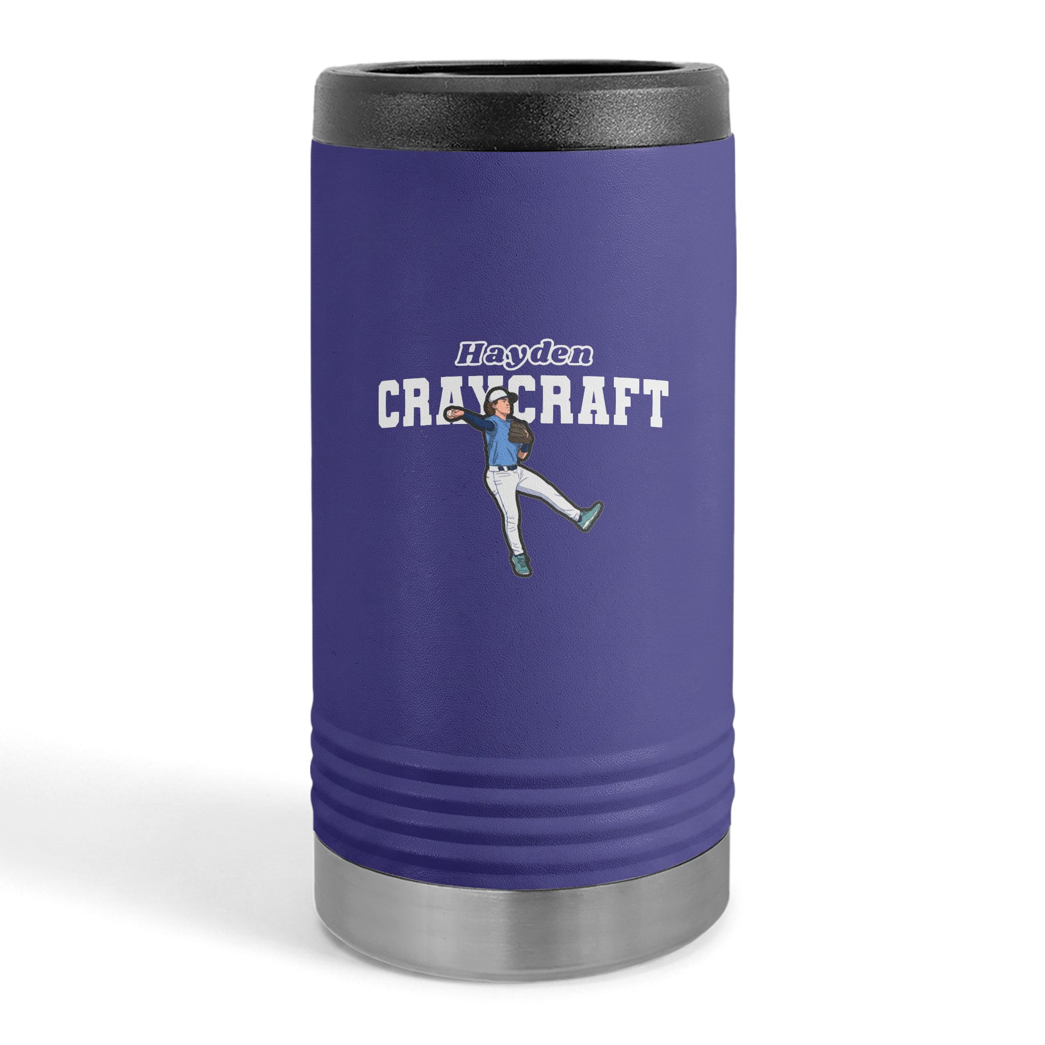 Slim Stainless Can Cooler — character_name_arch in Purple