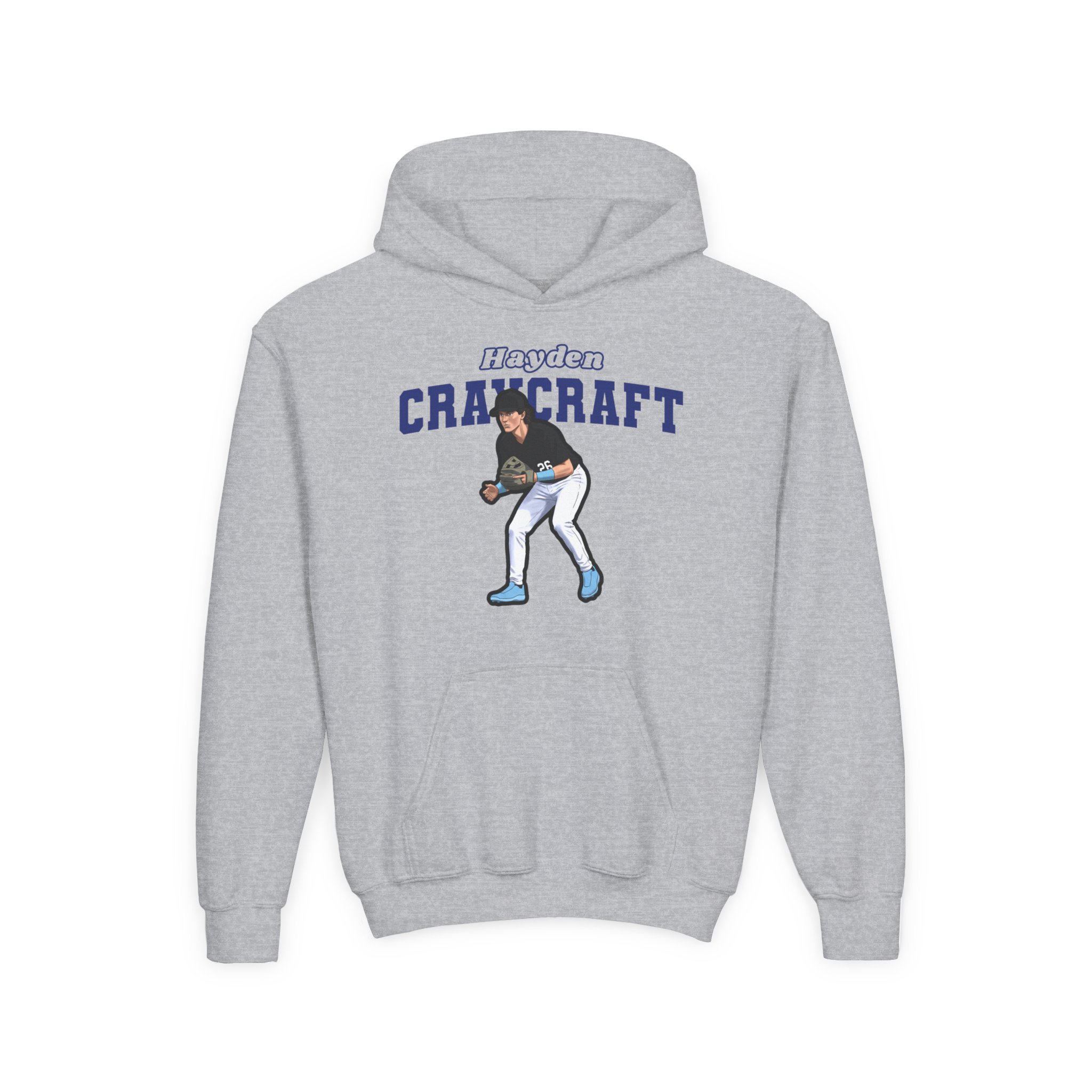 Youth Hoodie — character_name_arch in Grey