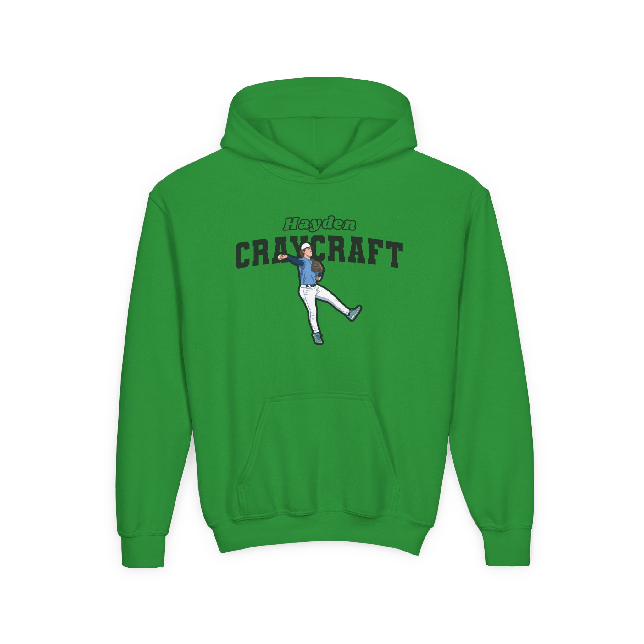 Youth Hoodie — character_name_arch in Green