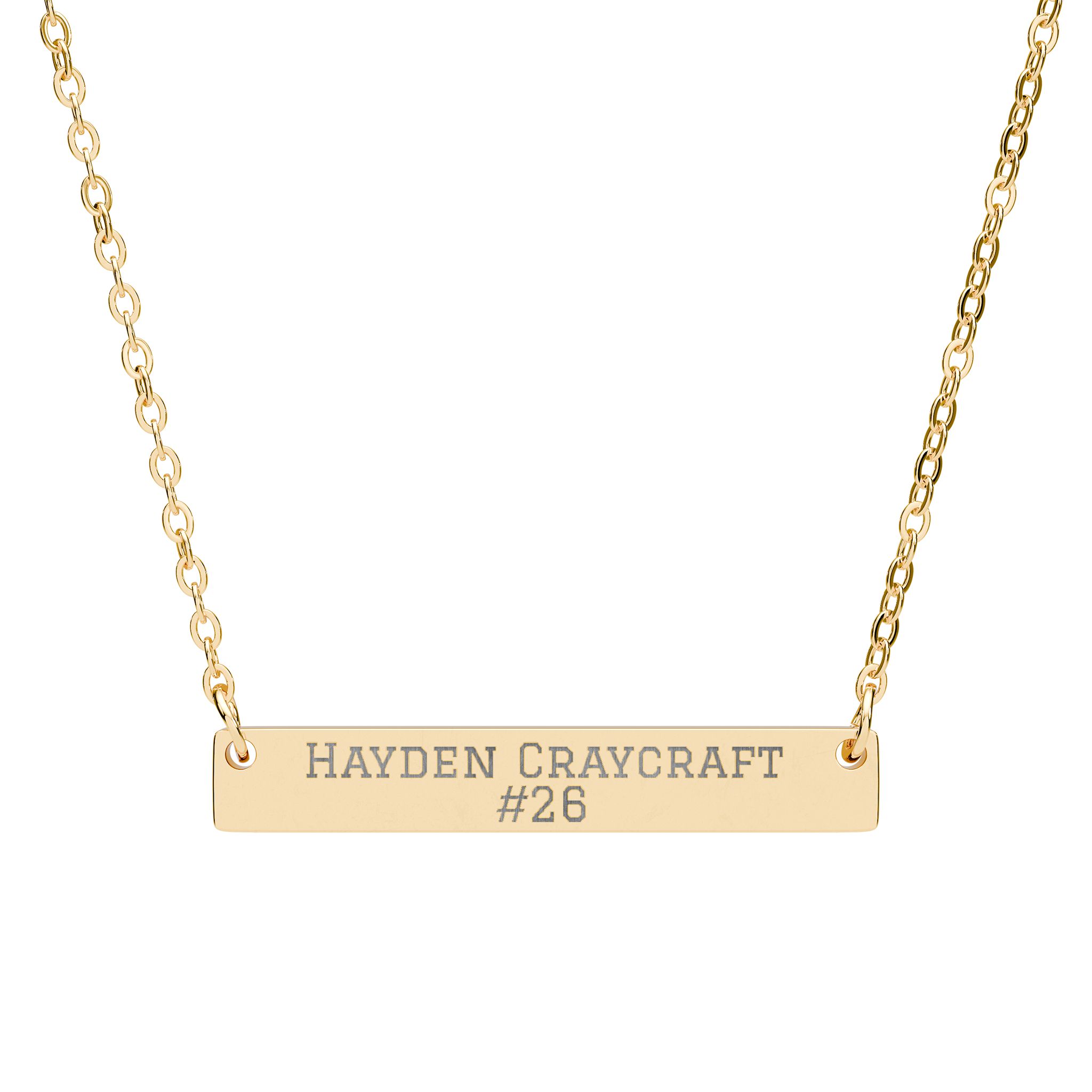 Engraved Bar Necklace — Name & Number in Gold