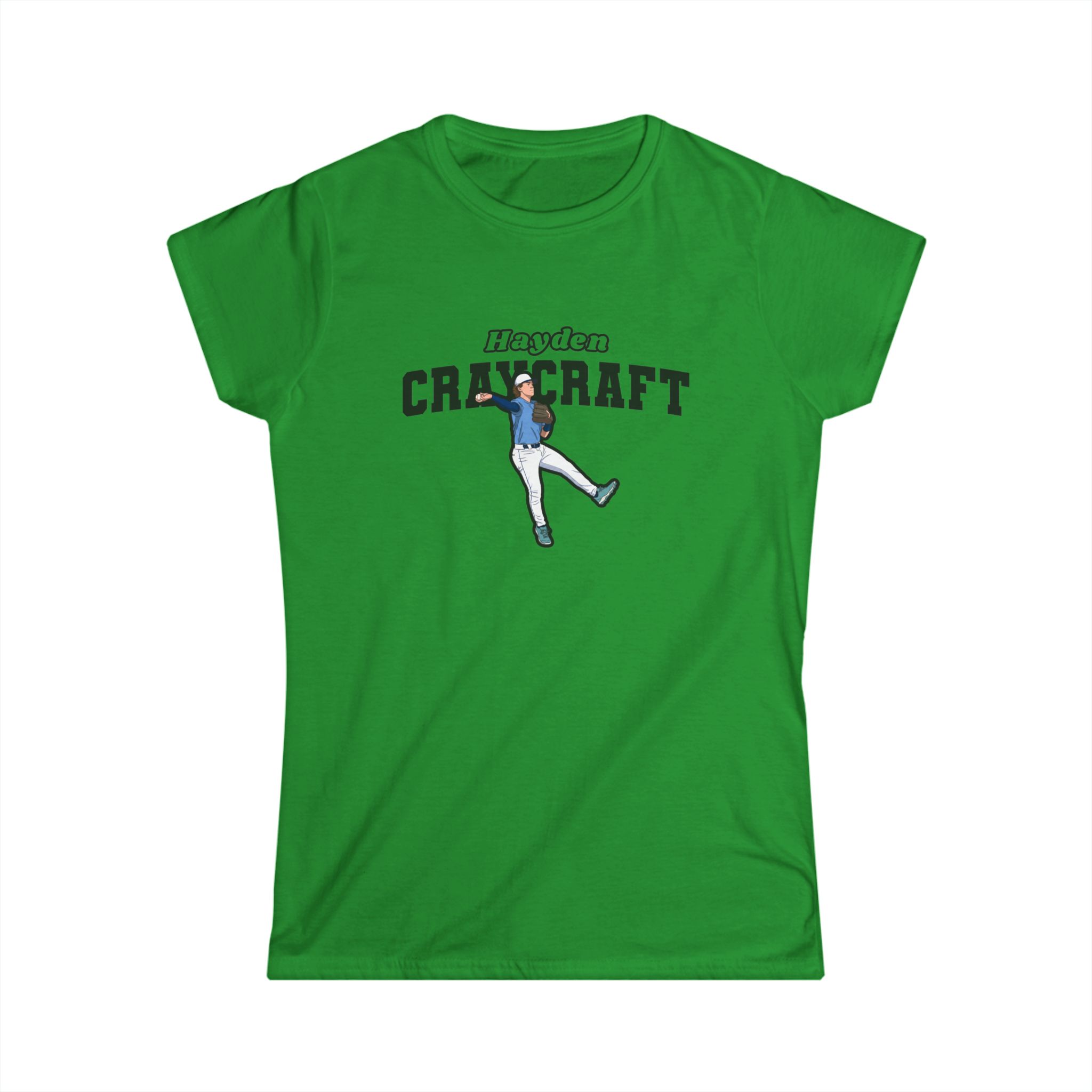 Women's Softstyle Tee — character_name_arch in Green