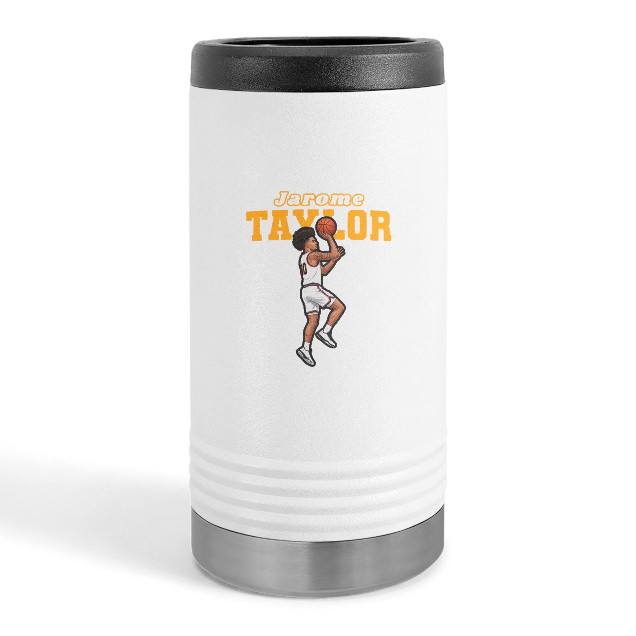 Slim Stainless Can Cooler — character_name_arch in White