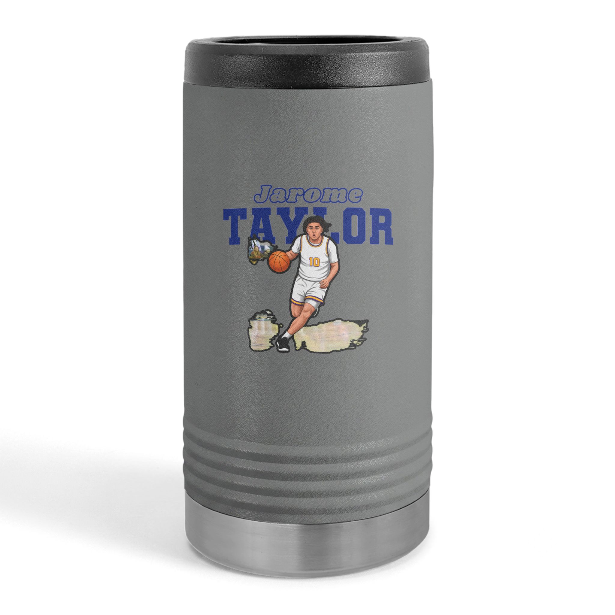 Slim Stainless Can Cooler — character_name_arch in Grey