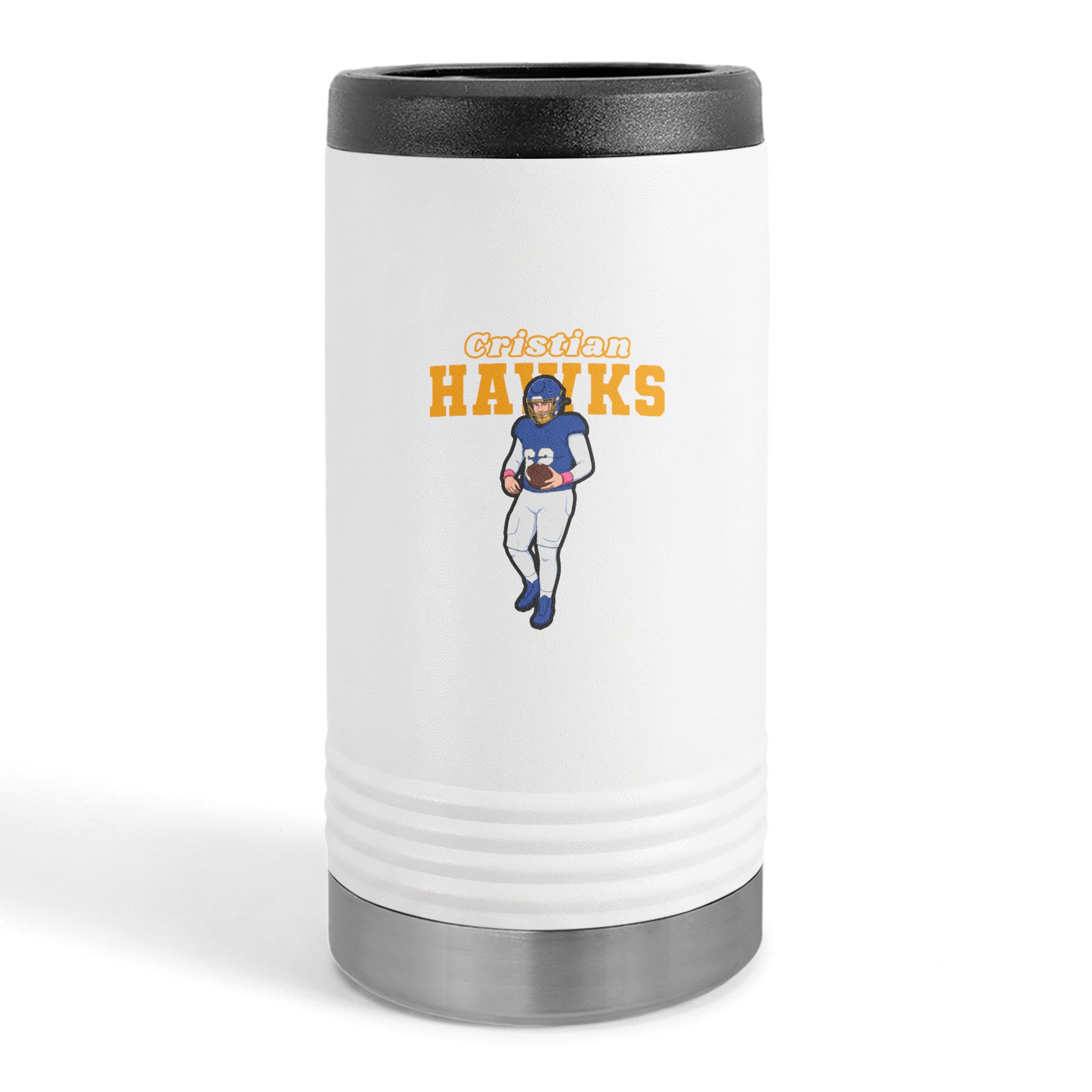 Slim Stainless Can Cooler — character_name_arch in White