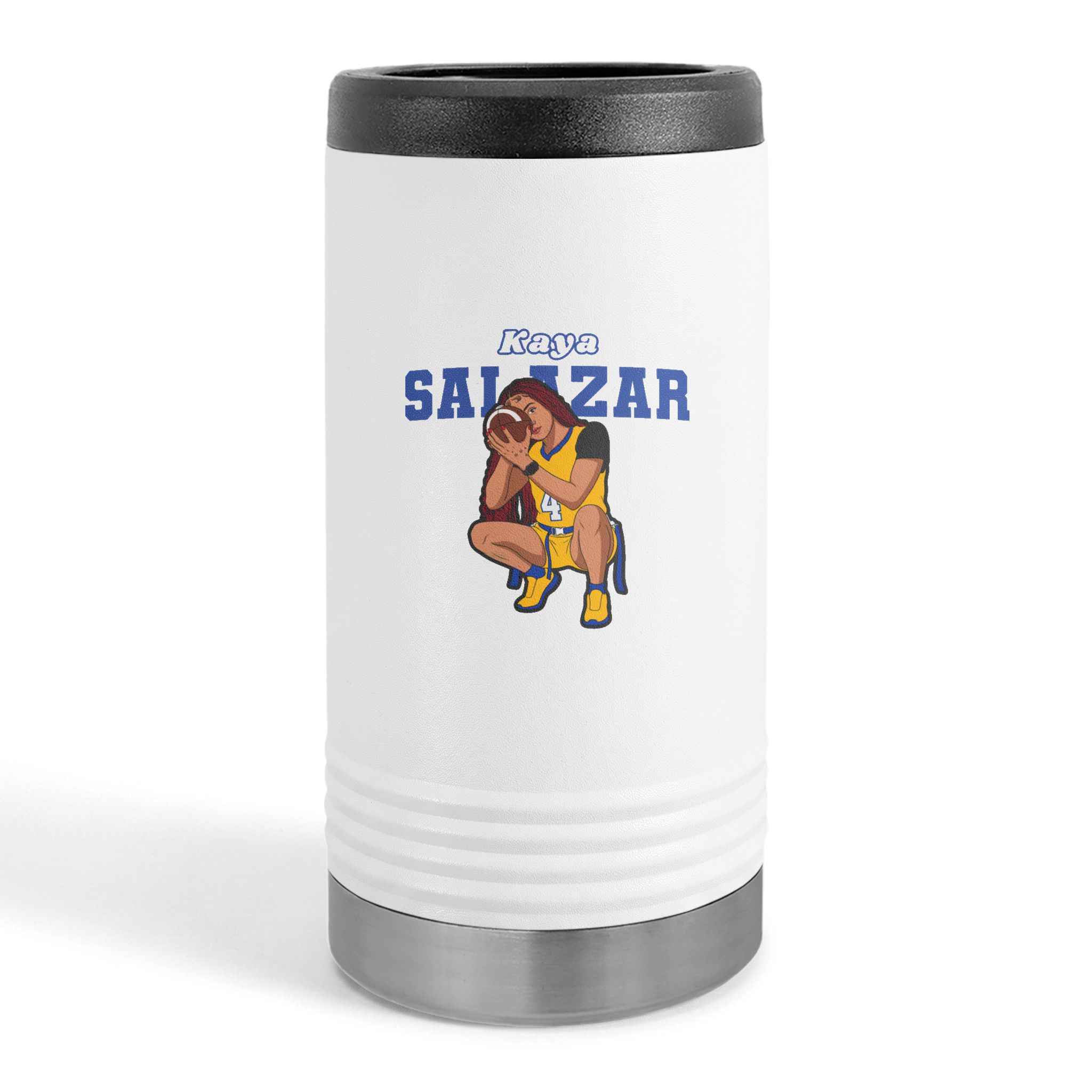Slim Stainless Can Cooler — character_name_arch in White