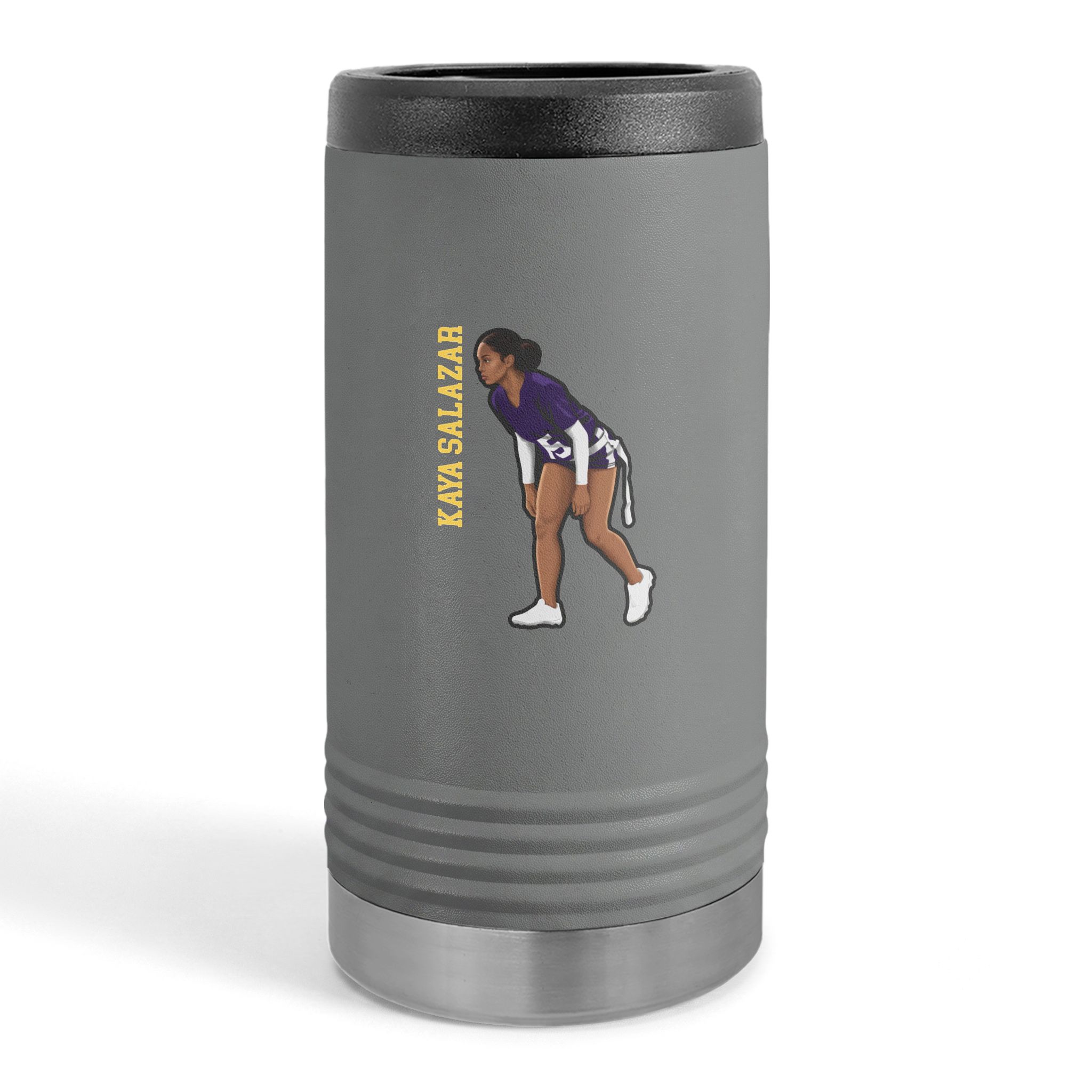 Slim Stainless Can Cooler — character_name_vertical in Grey