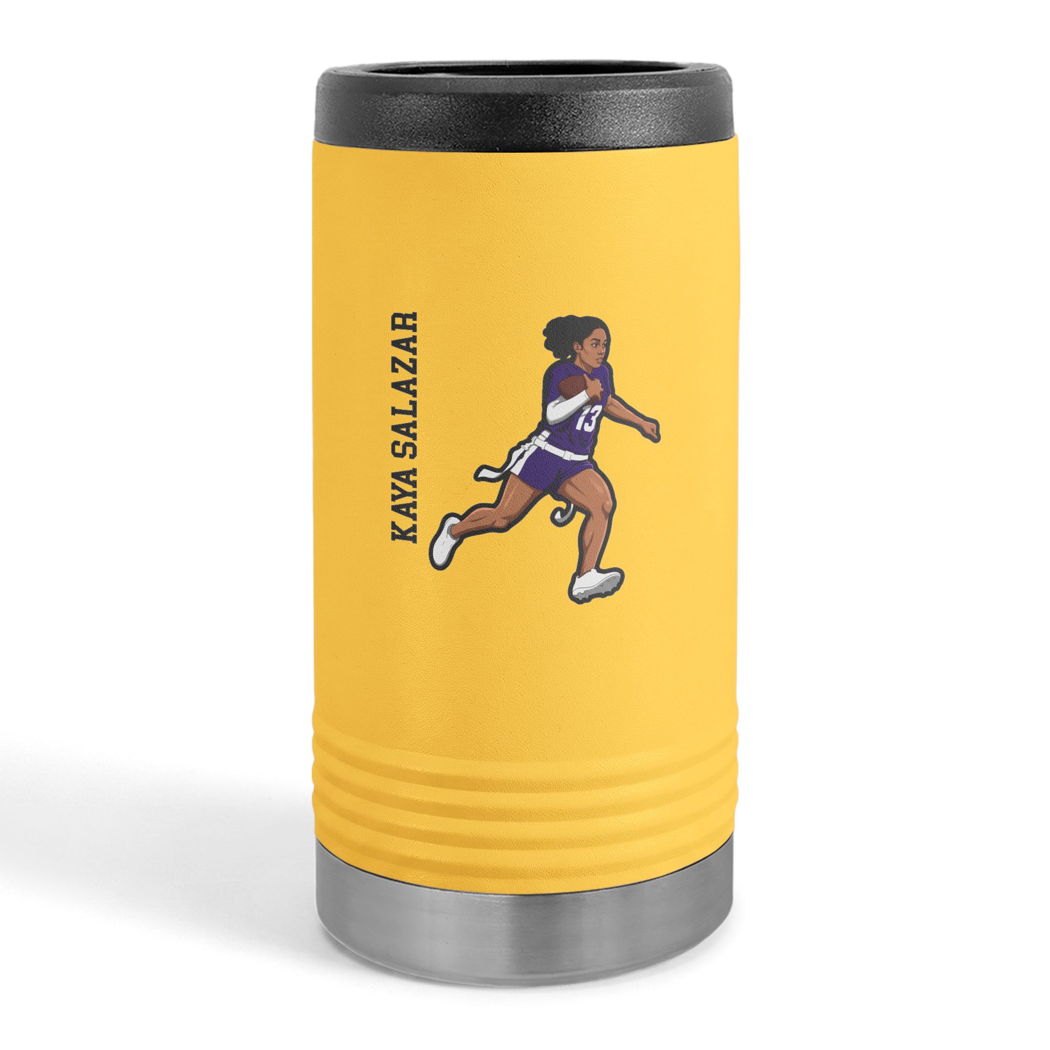 Slim Stainless Can Cooler — character_name_vertical in Yellow