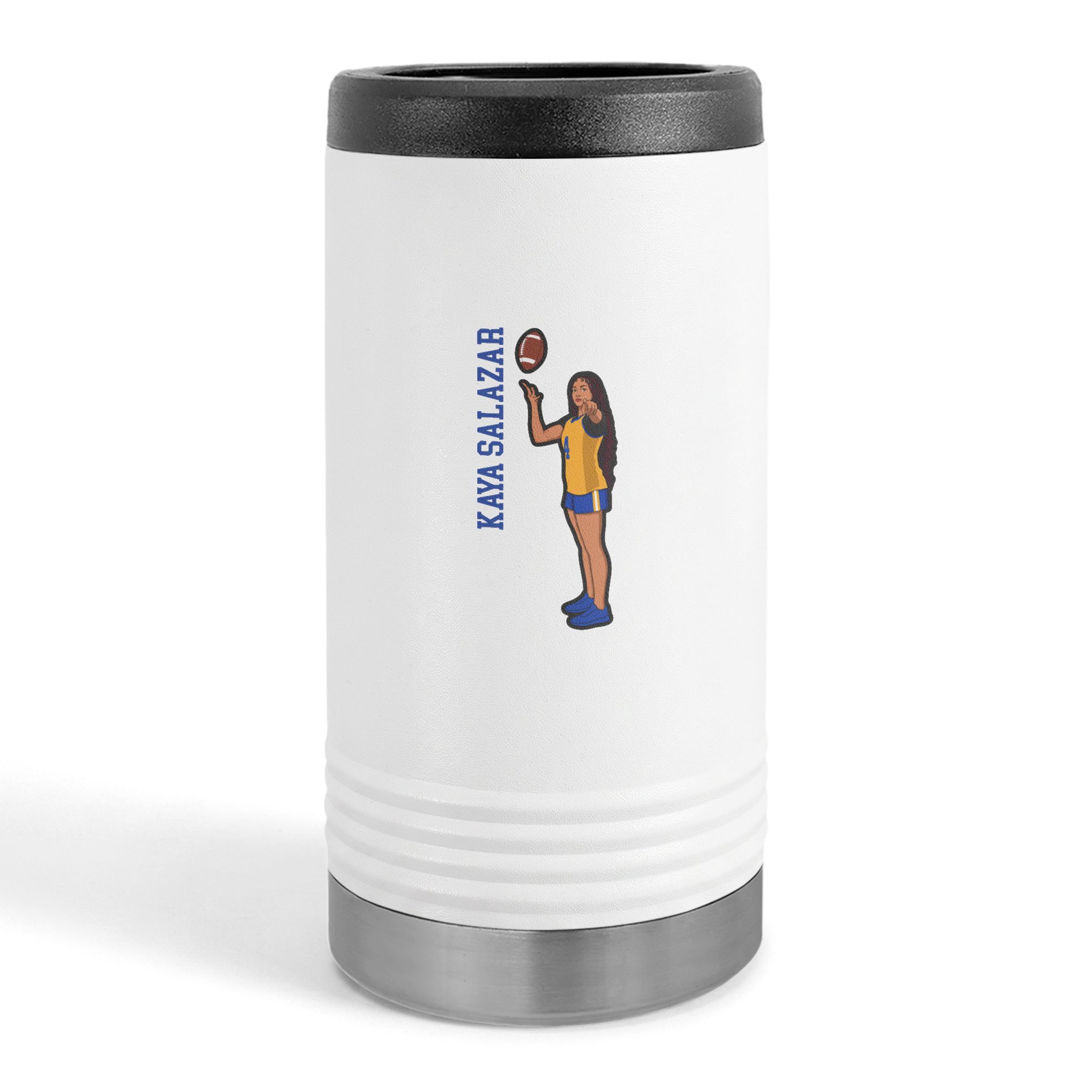 Slim Stainless Can Cooler — character_name_vertical in White