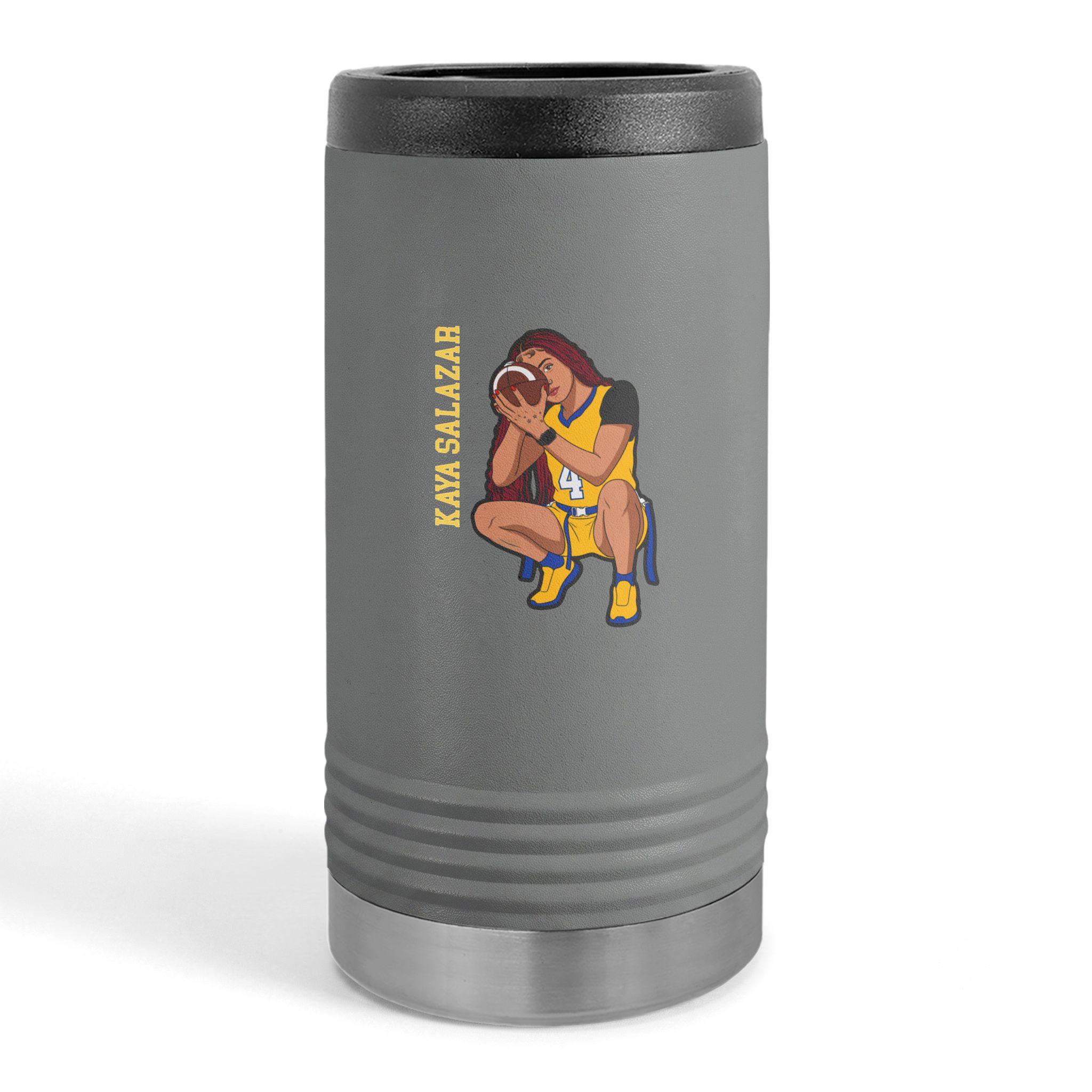 Slim Stainless Can Cooler — character_name_vertical in Grey