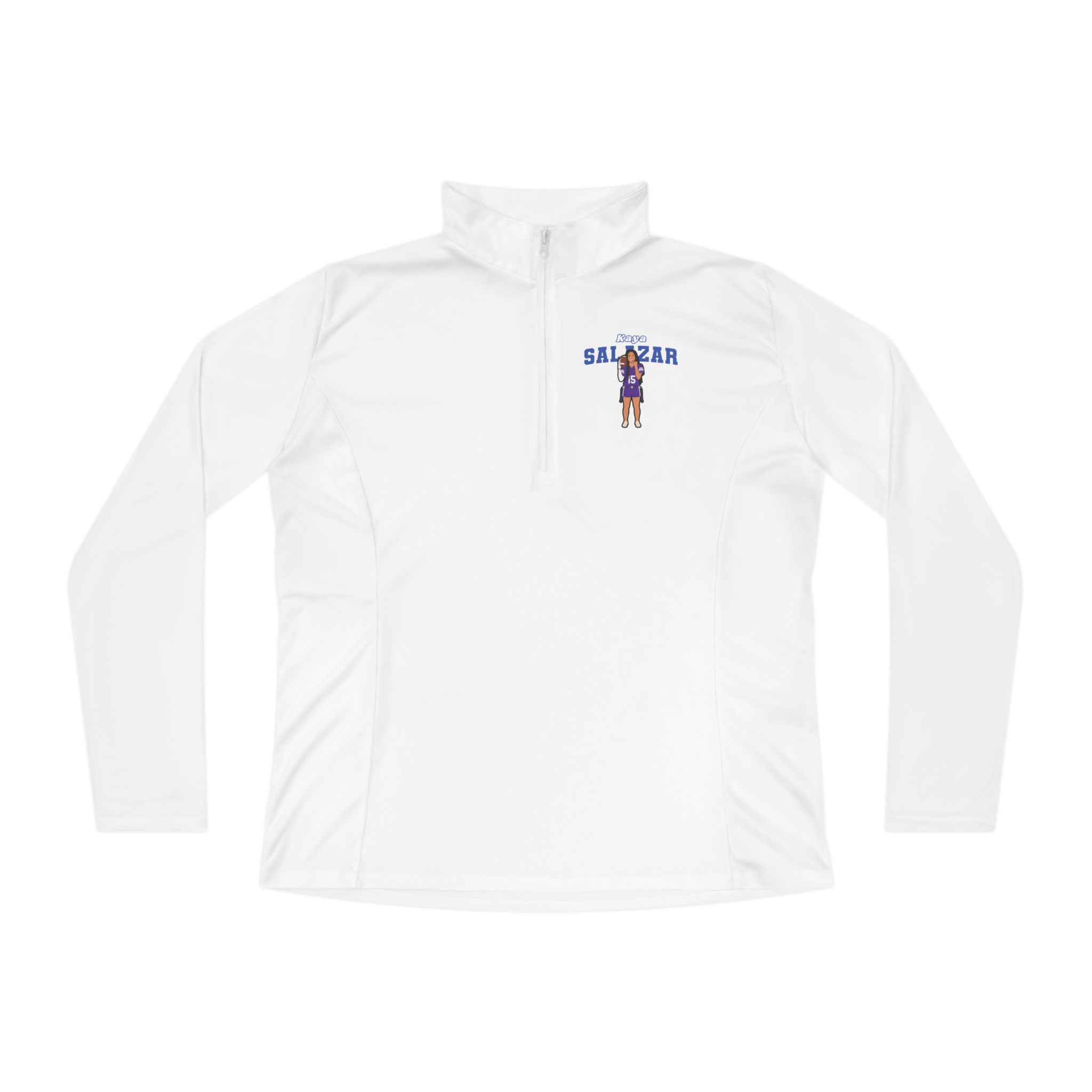 Women's Q-Zip Pullover — character_name_arch in White