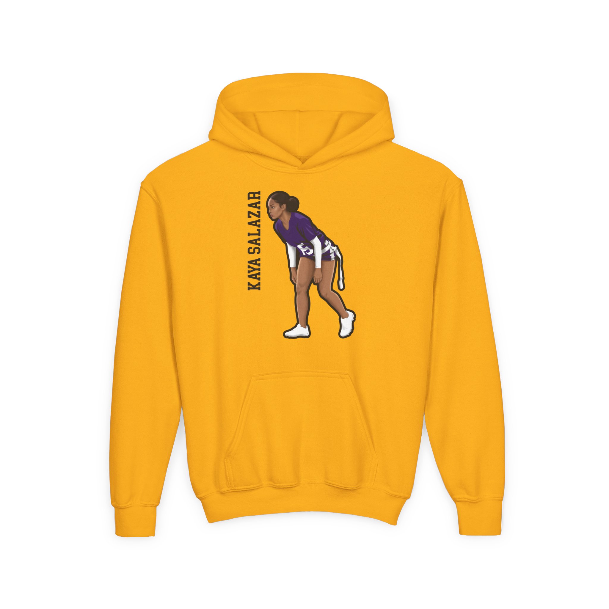 Youth Hoodie — character_name_vertical in Gold
