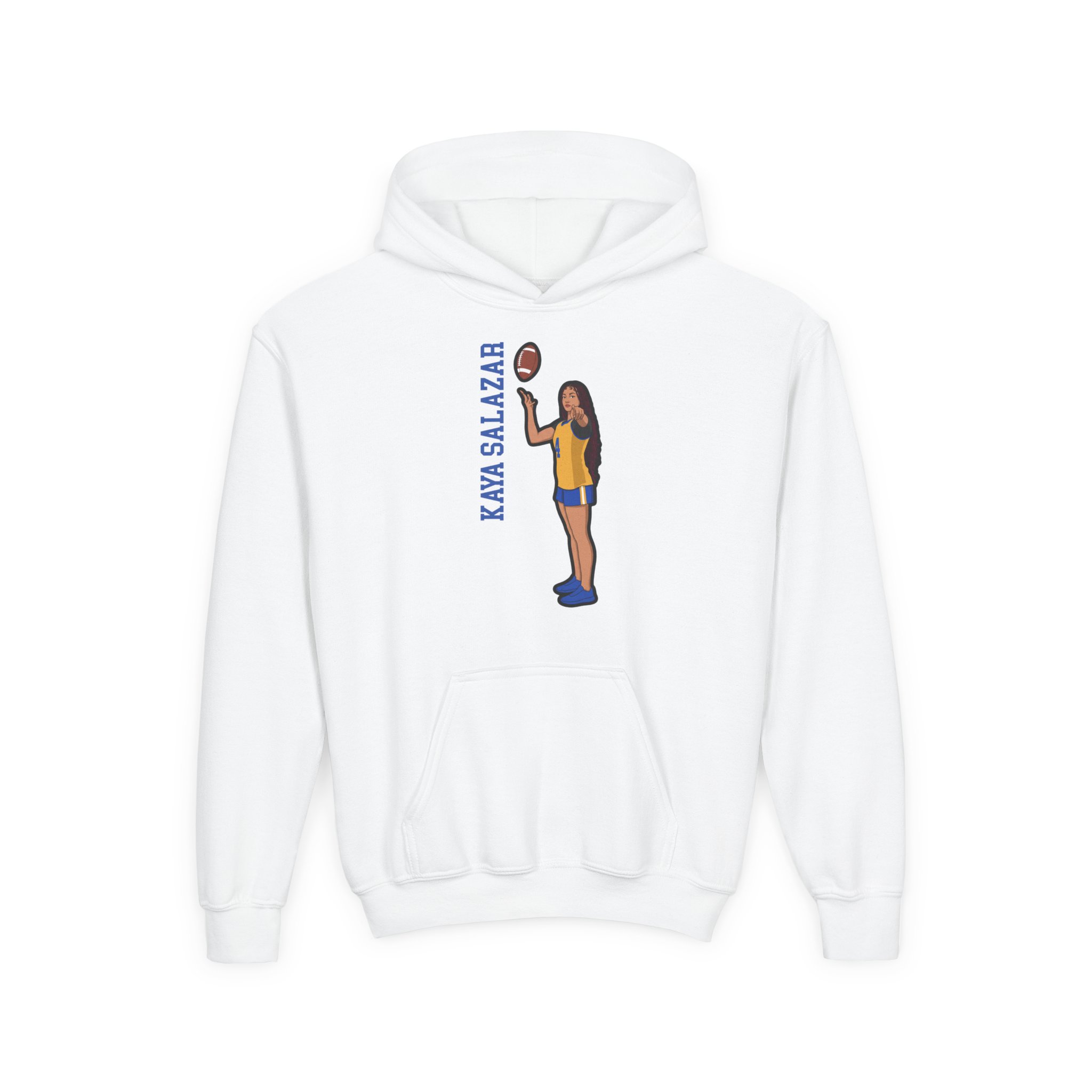 Youth Hoodie — character_name_vertical in White