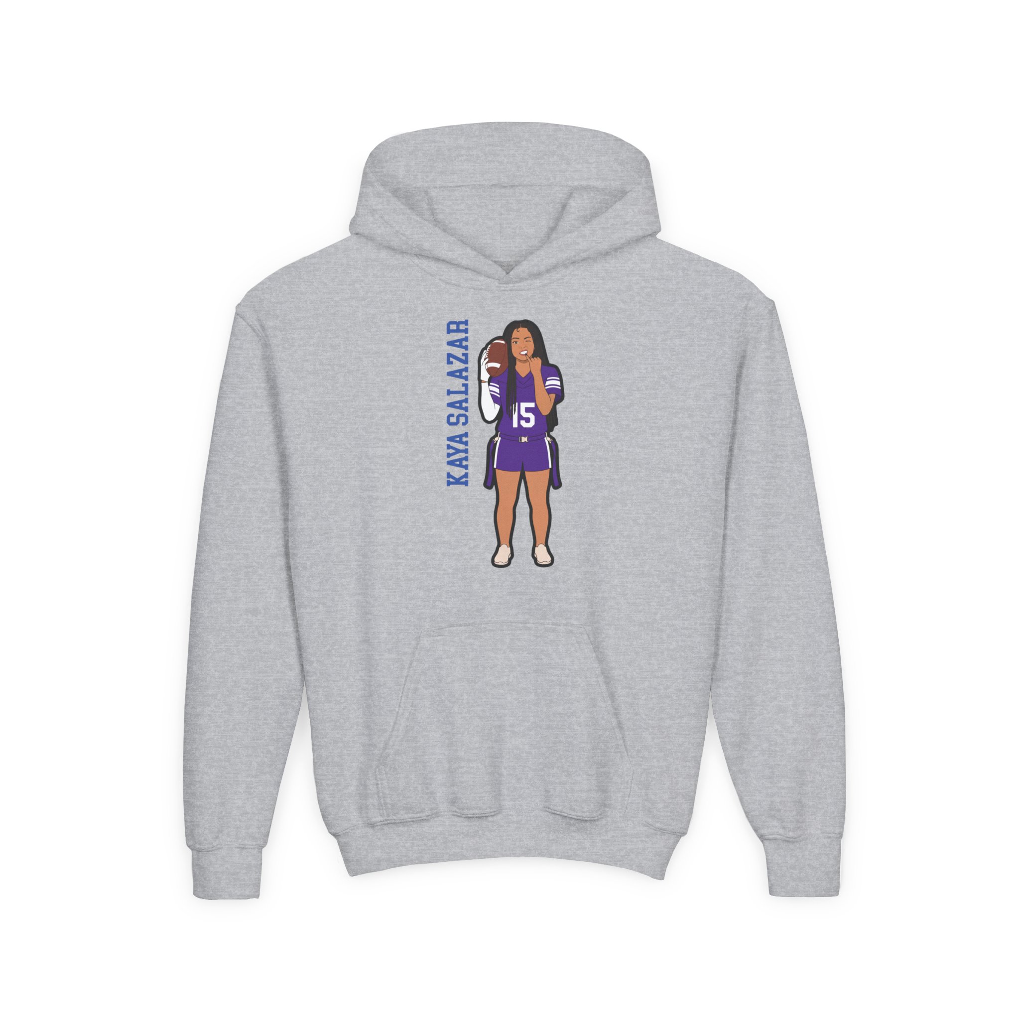 Youth Hoodie — character_name_vertical in Grey