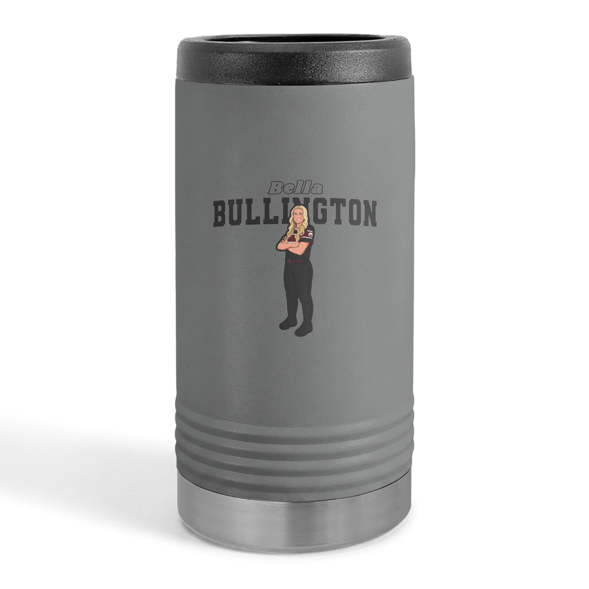 Slim Stainless Can Cooler — character_name_arch in Grey