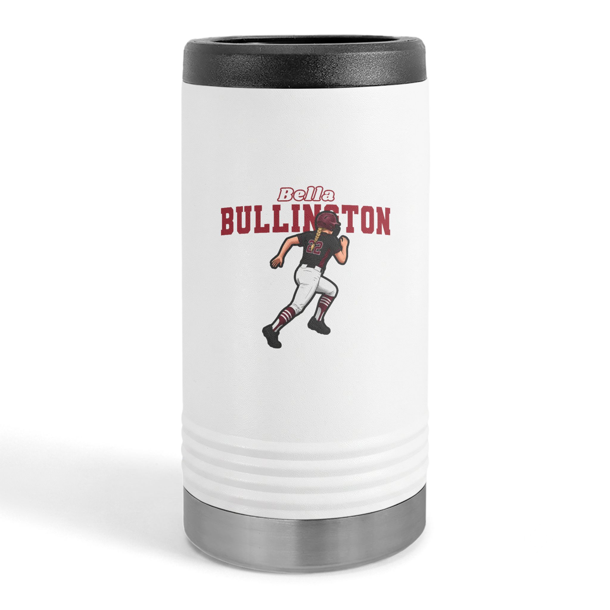 Slim Stainless Can Cooler — character_name_arch in White
