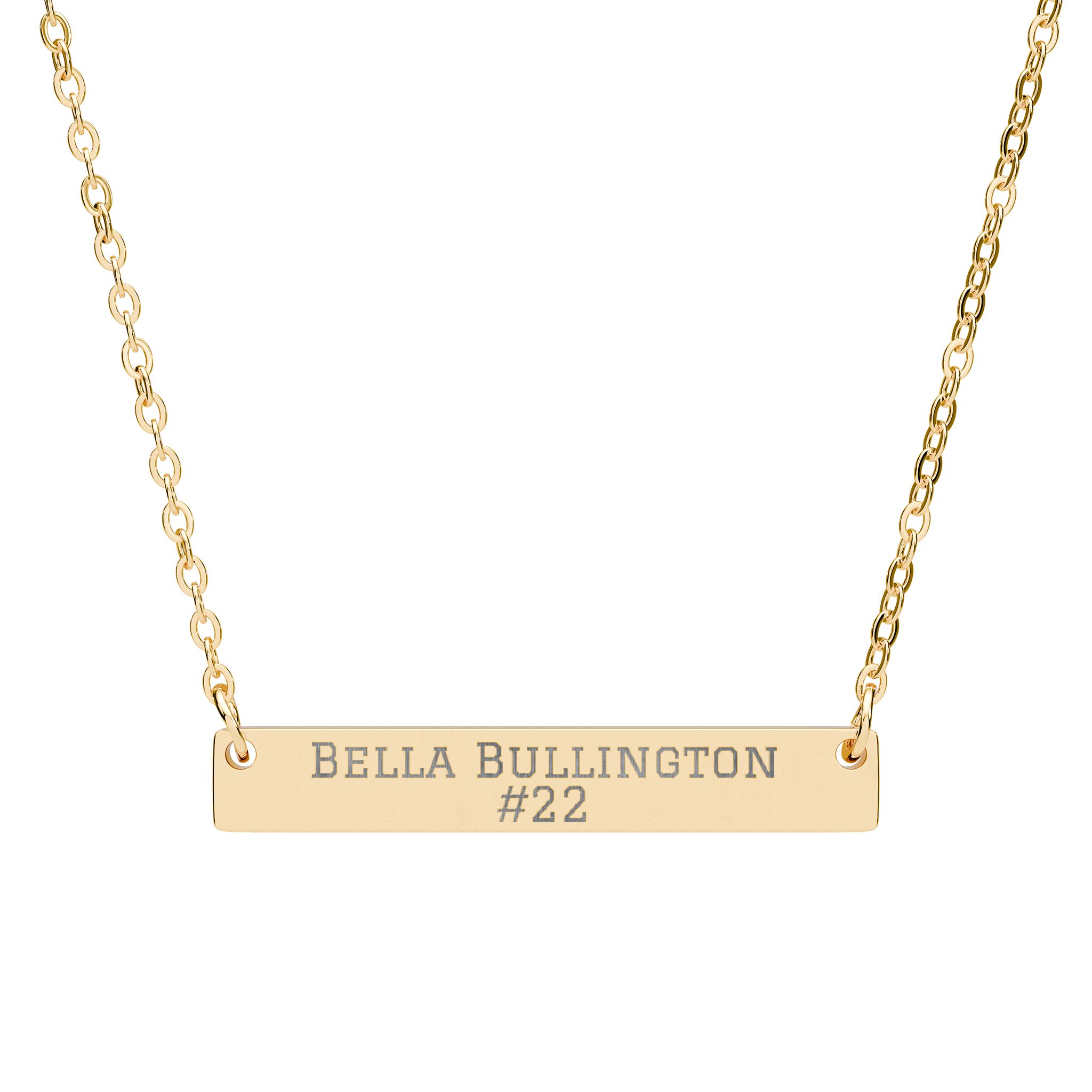 Engraved Bar Necklace — Name & Number in Gold