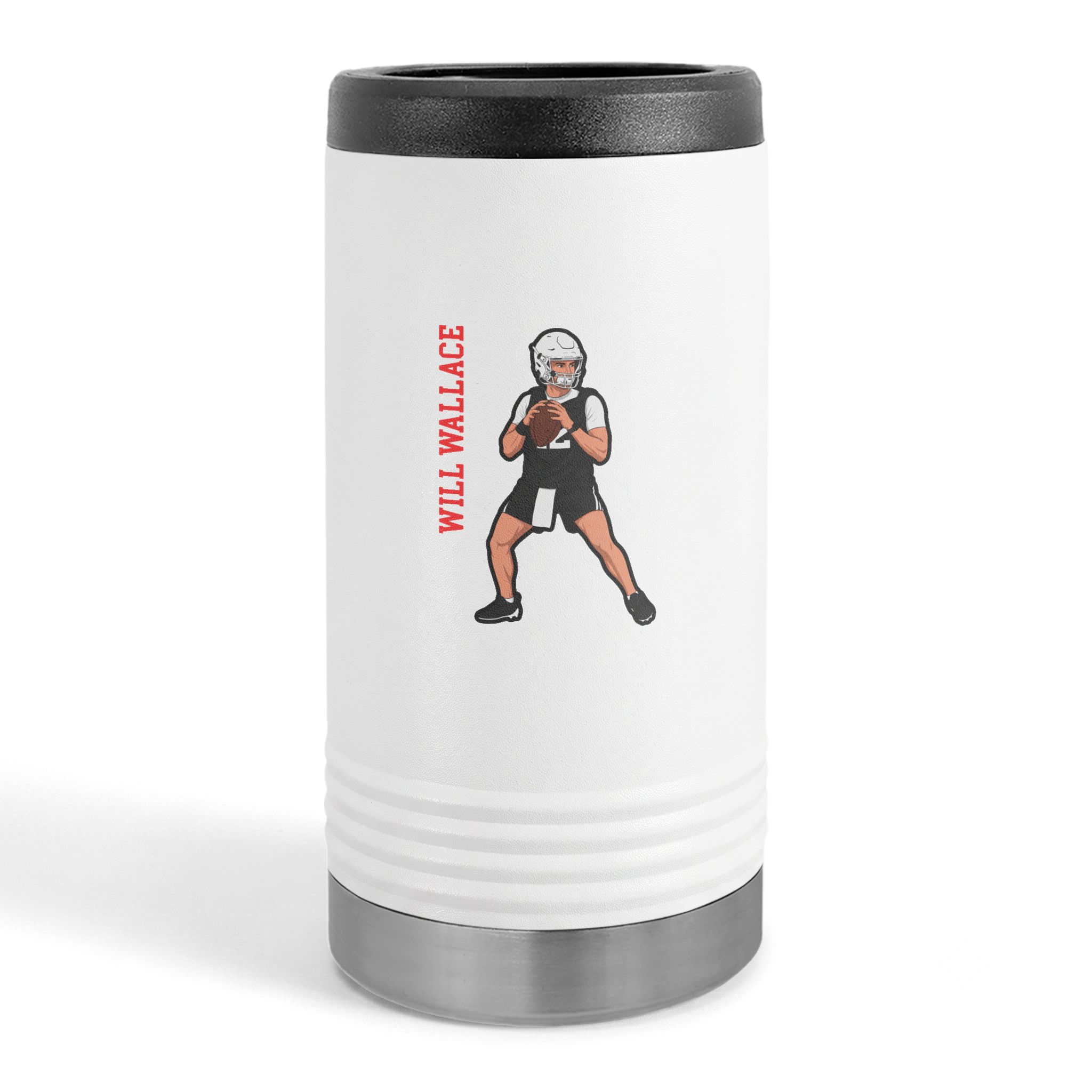 Slim Stainless Can Cooler — character_name_vertical in White