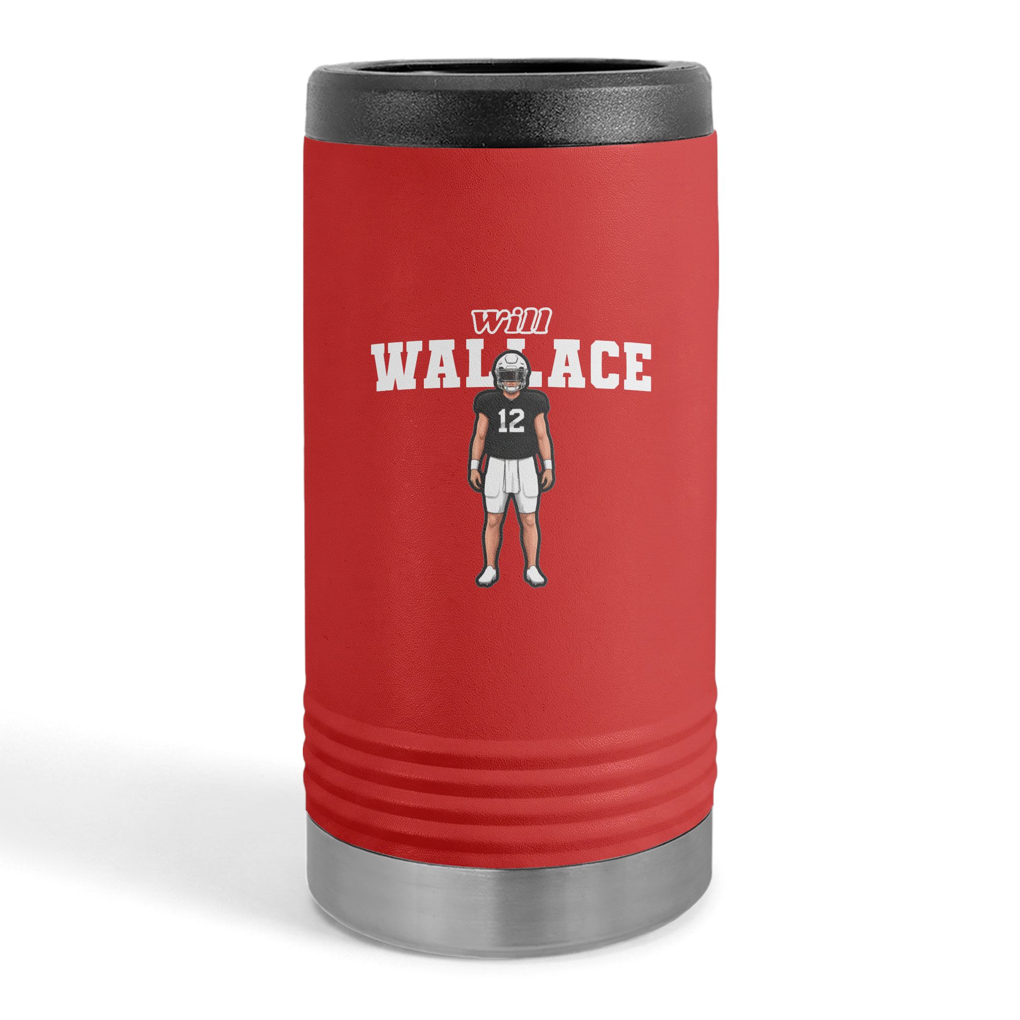 Slim Stainless Can Cooler — character_name_arch in Red