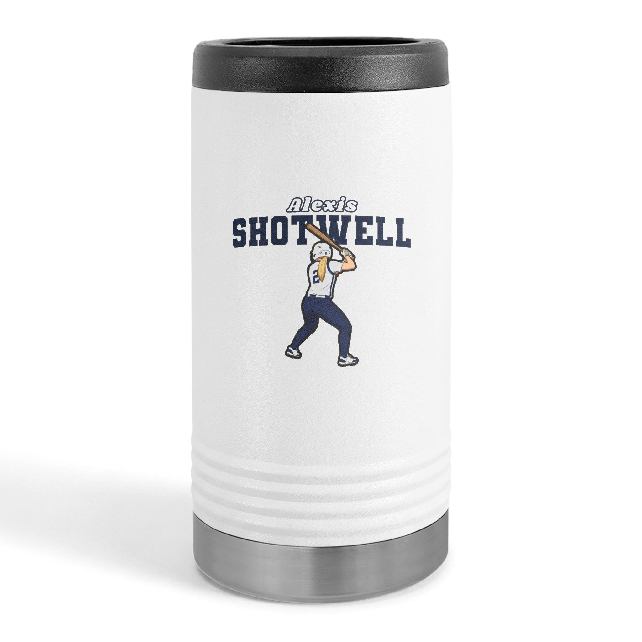 Slim Stainless Can Cooler — character_name_arch in White
