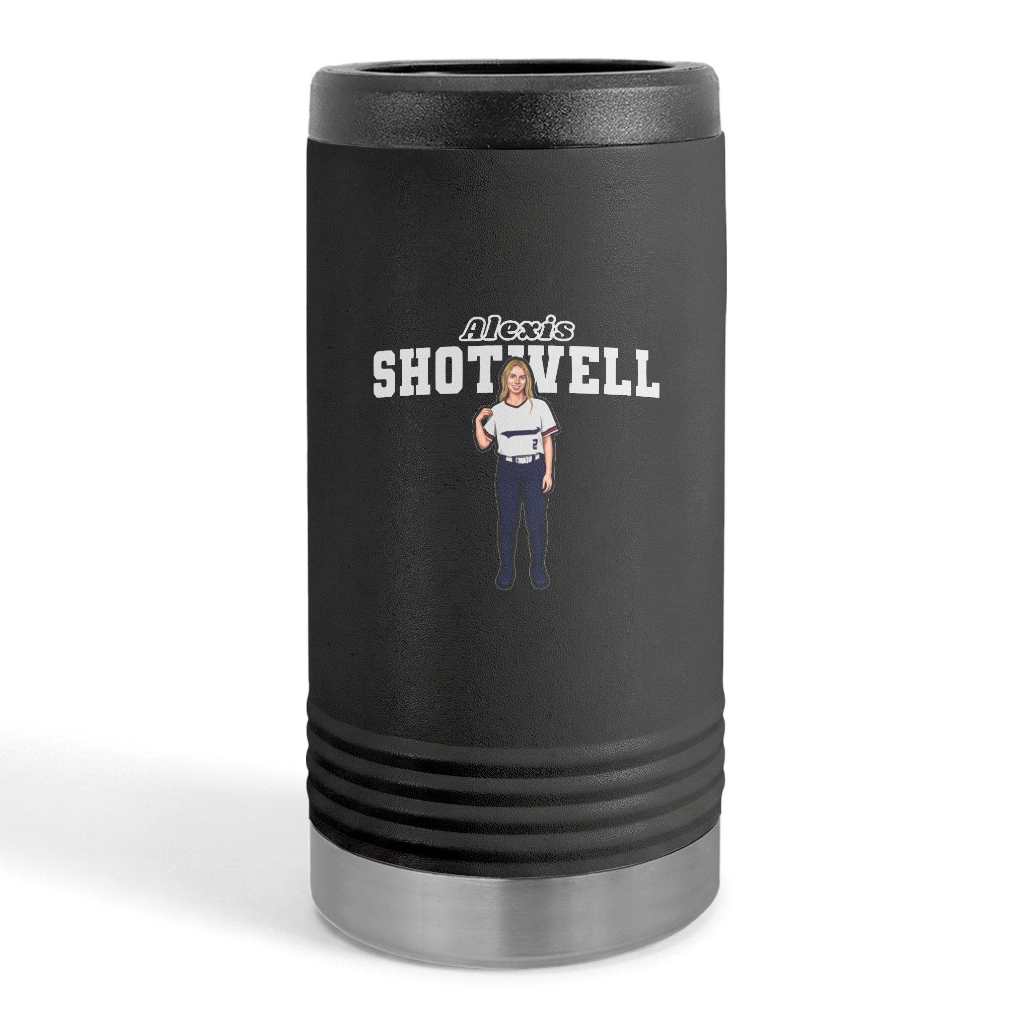 Slim Stainless Can Cooler — character_name_arch in Black