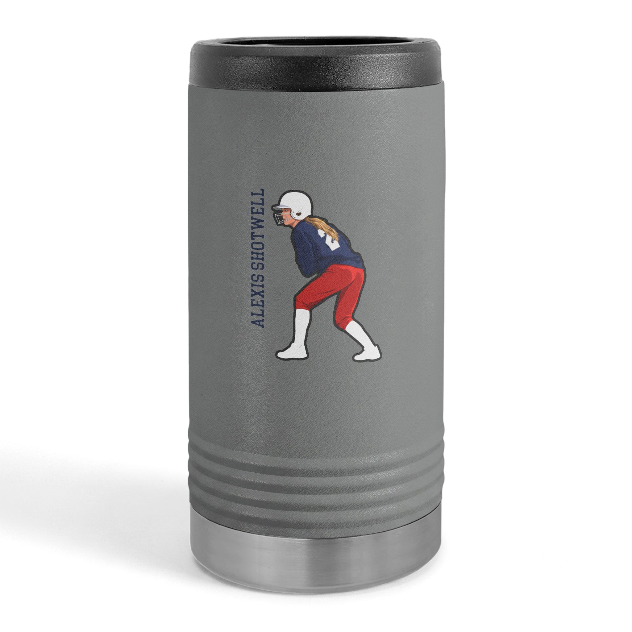 Slim Stainless Can Cooler — character_name_vertical in Grey