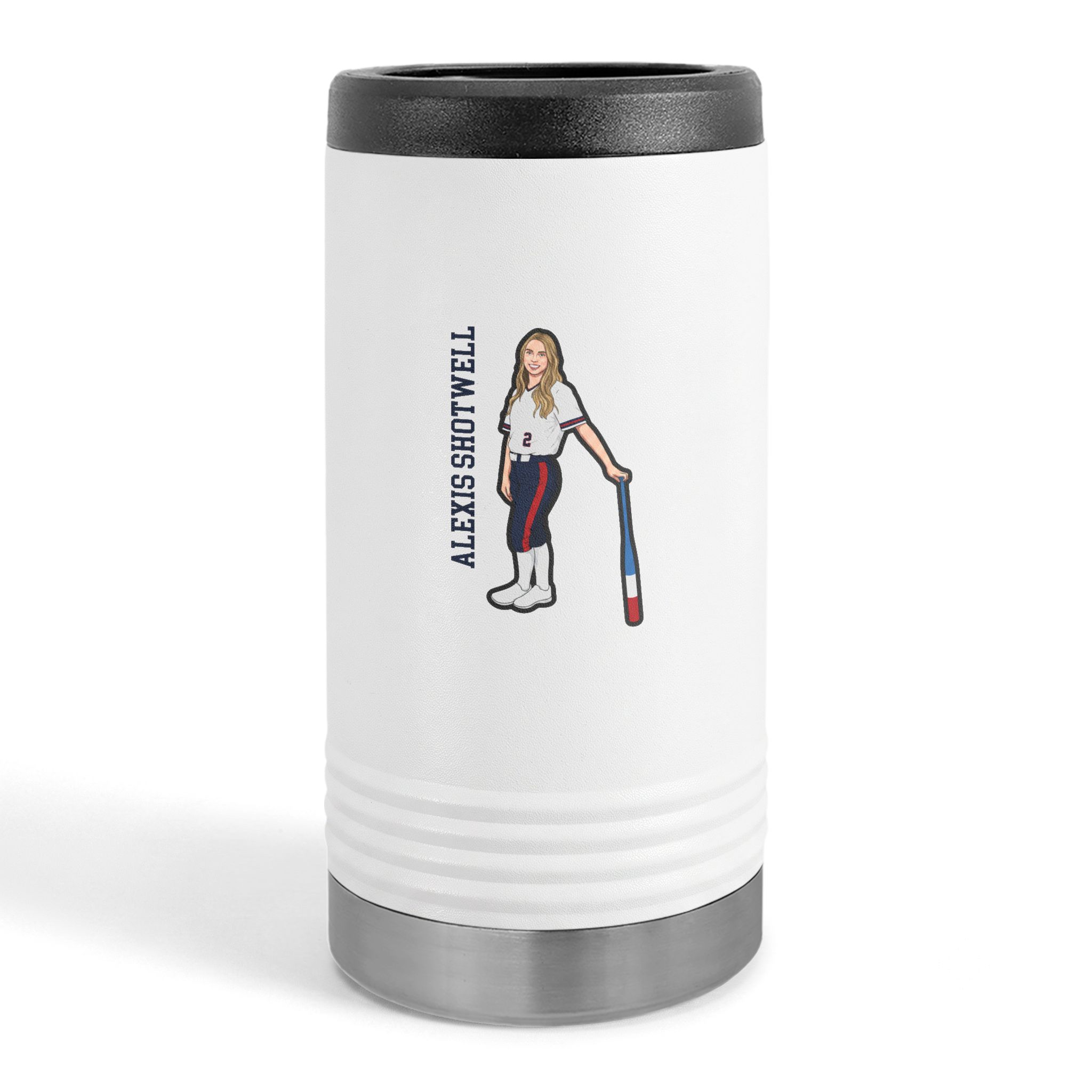 Slim Stainless Can Cooler — character_name_vertical in White