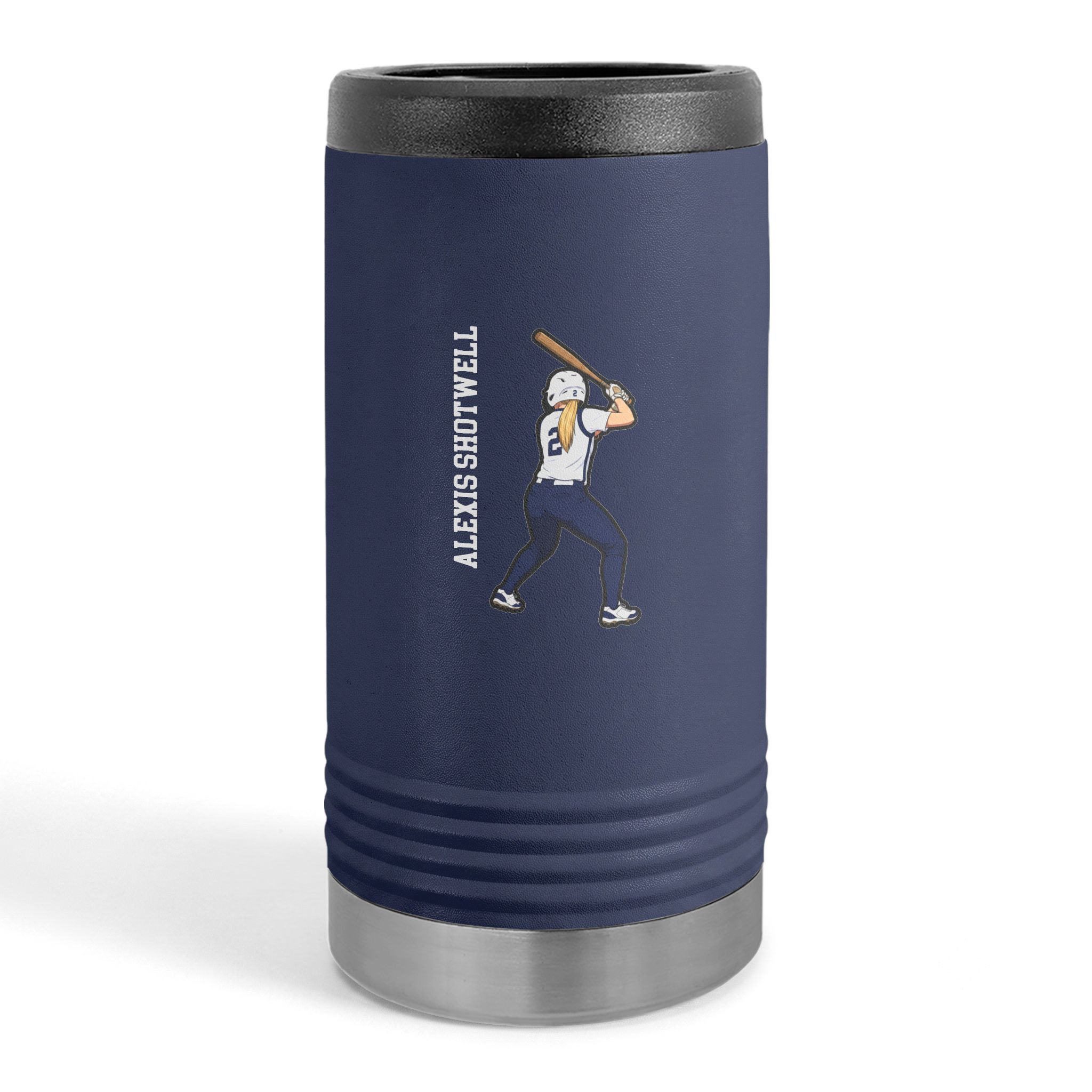 Slim Stainless Can Cooler — character_name_vertical in Navy