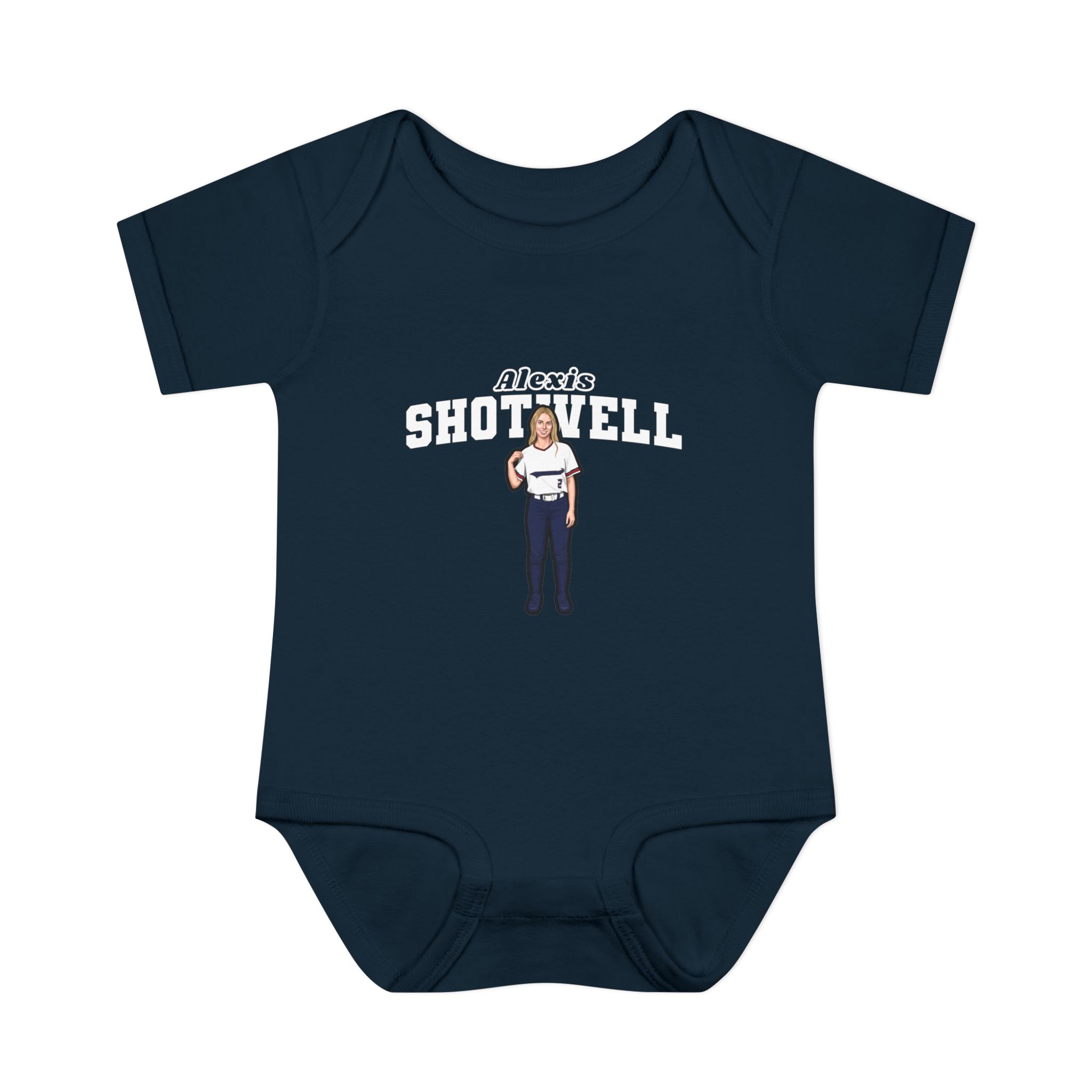 Baby Onesie — character_name_arch in Navy